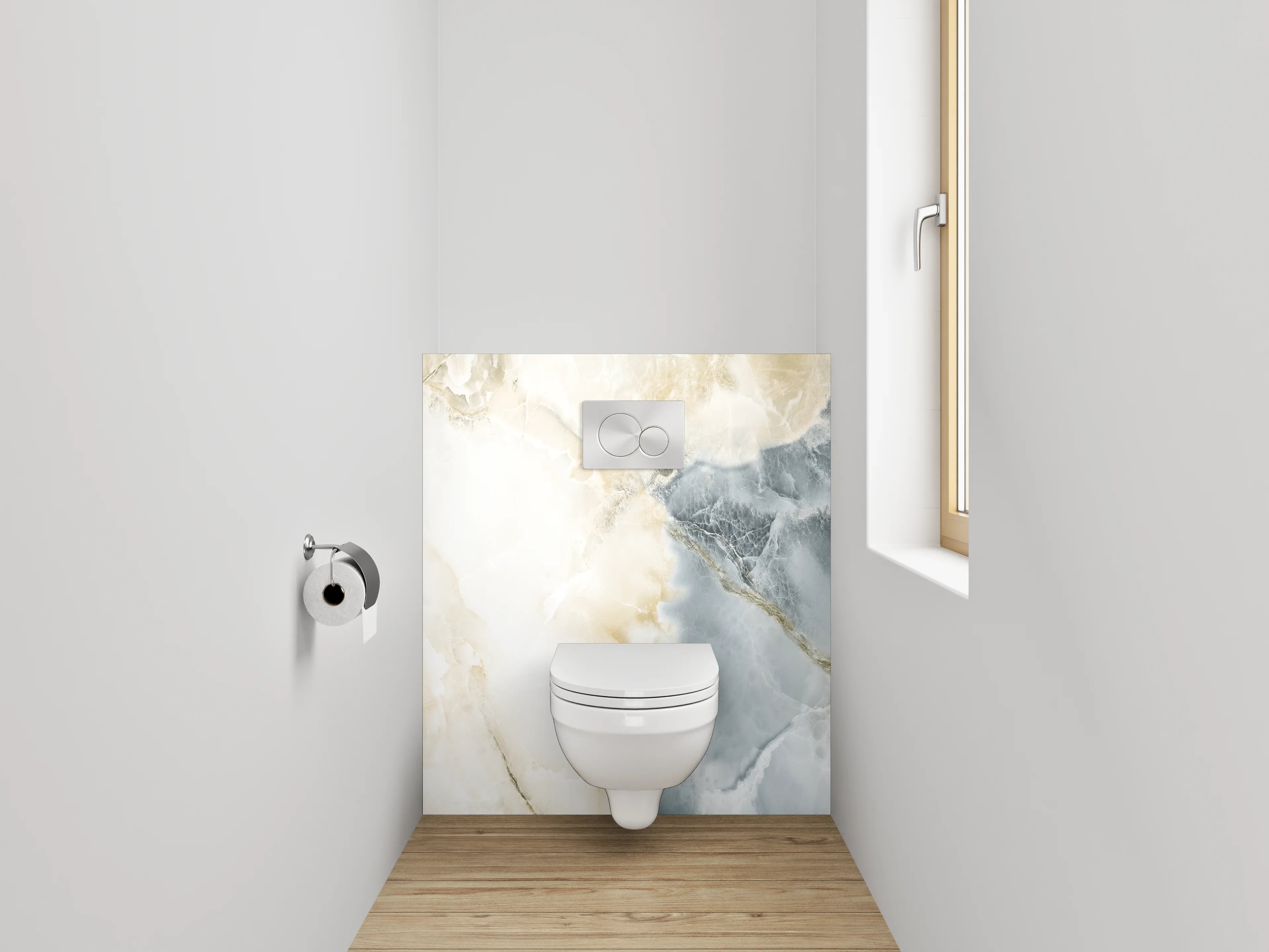 WC-Rückwand - Grauweißer Marmortraum-Look