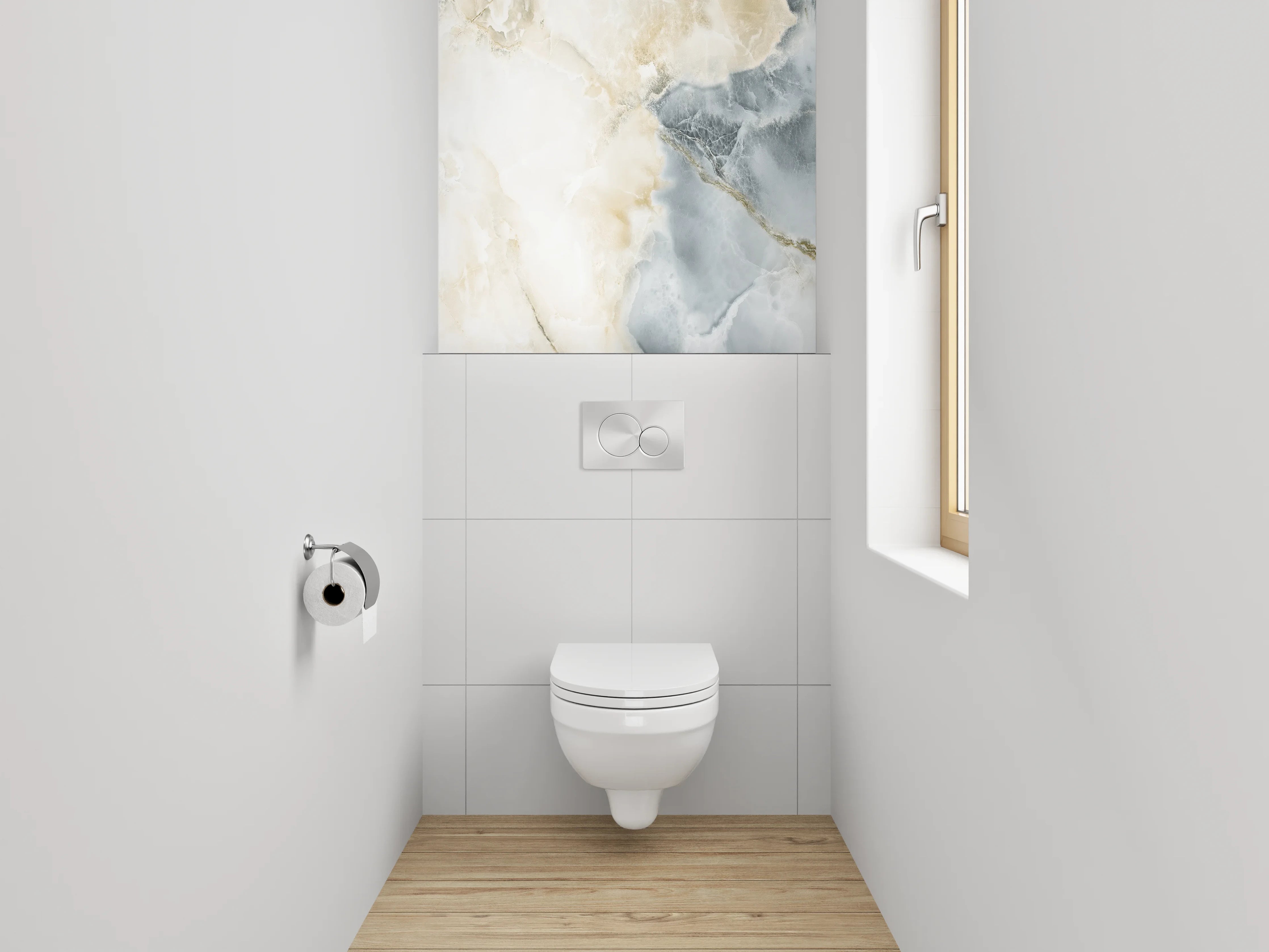 WC-Rückwand - Grauweißer Marmortraum-Look