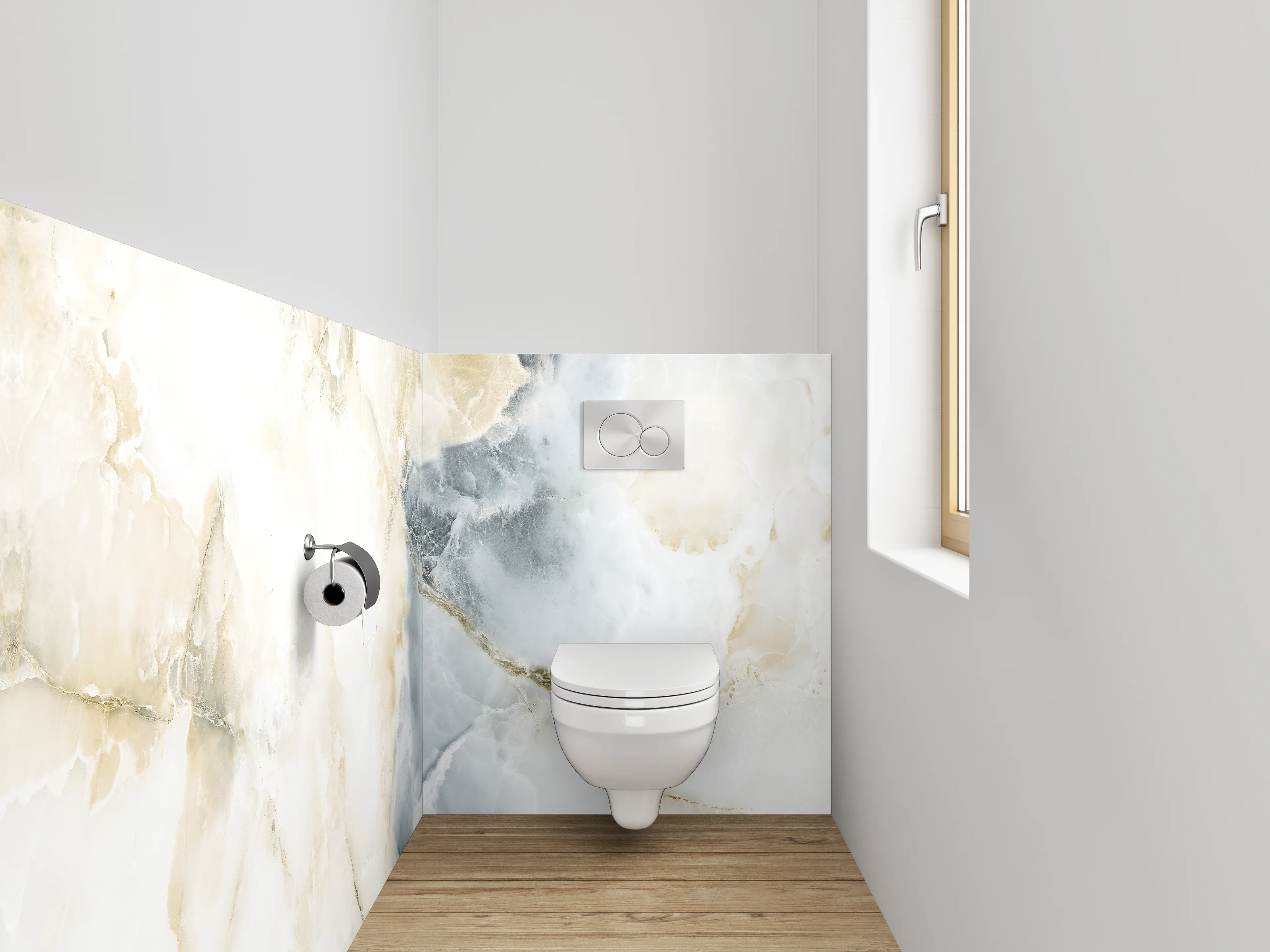WC-Rückwand - Grauweißer Marmortraum-Look