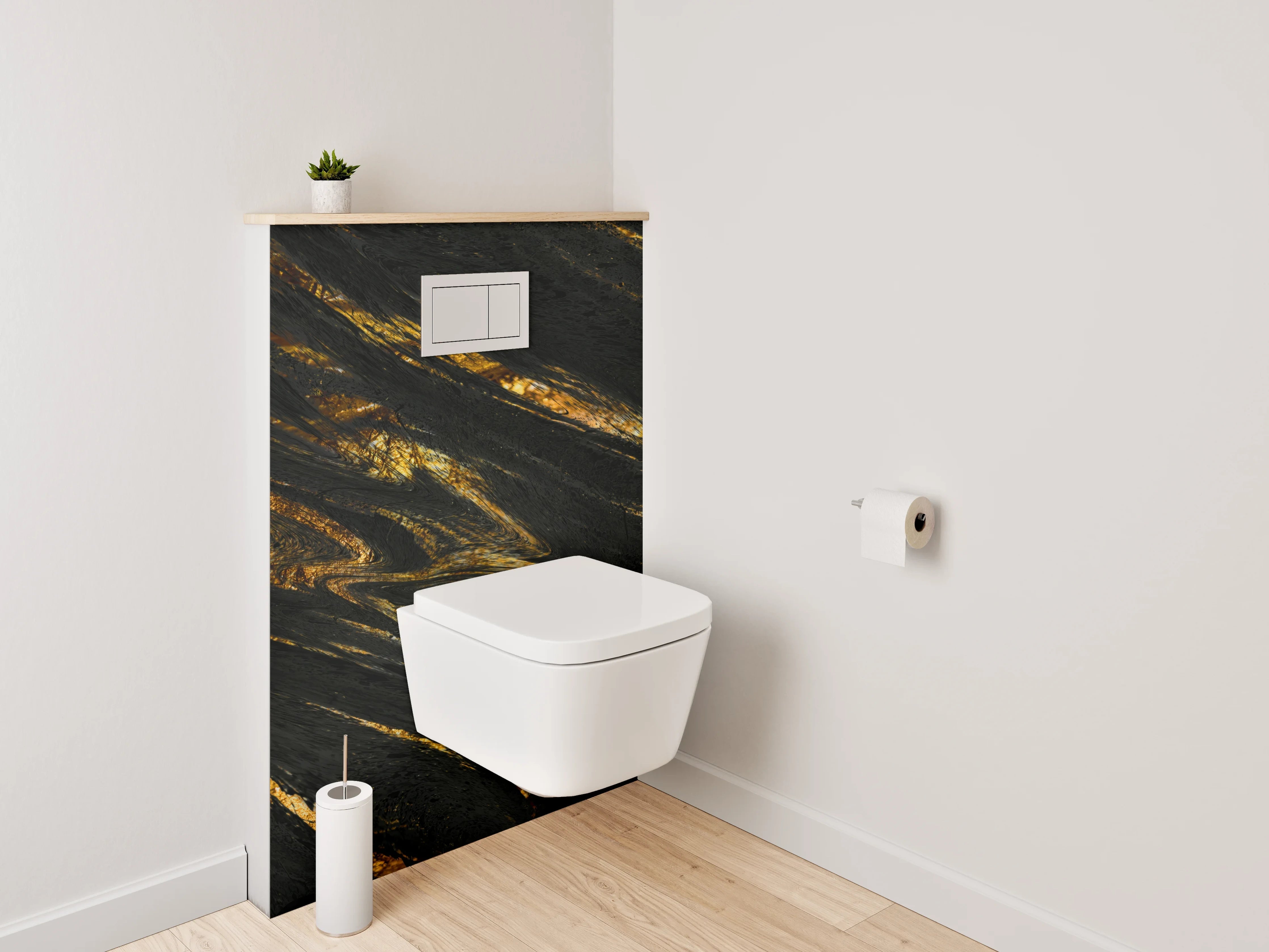 WC-Rückwand - Grauweißes Gestein mit goldenen Linien