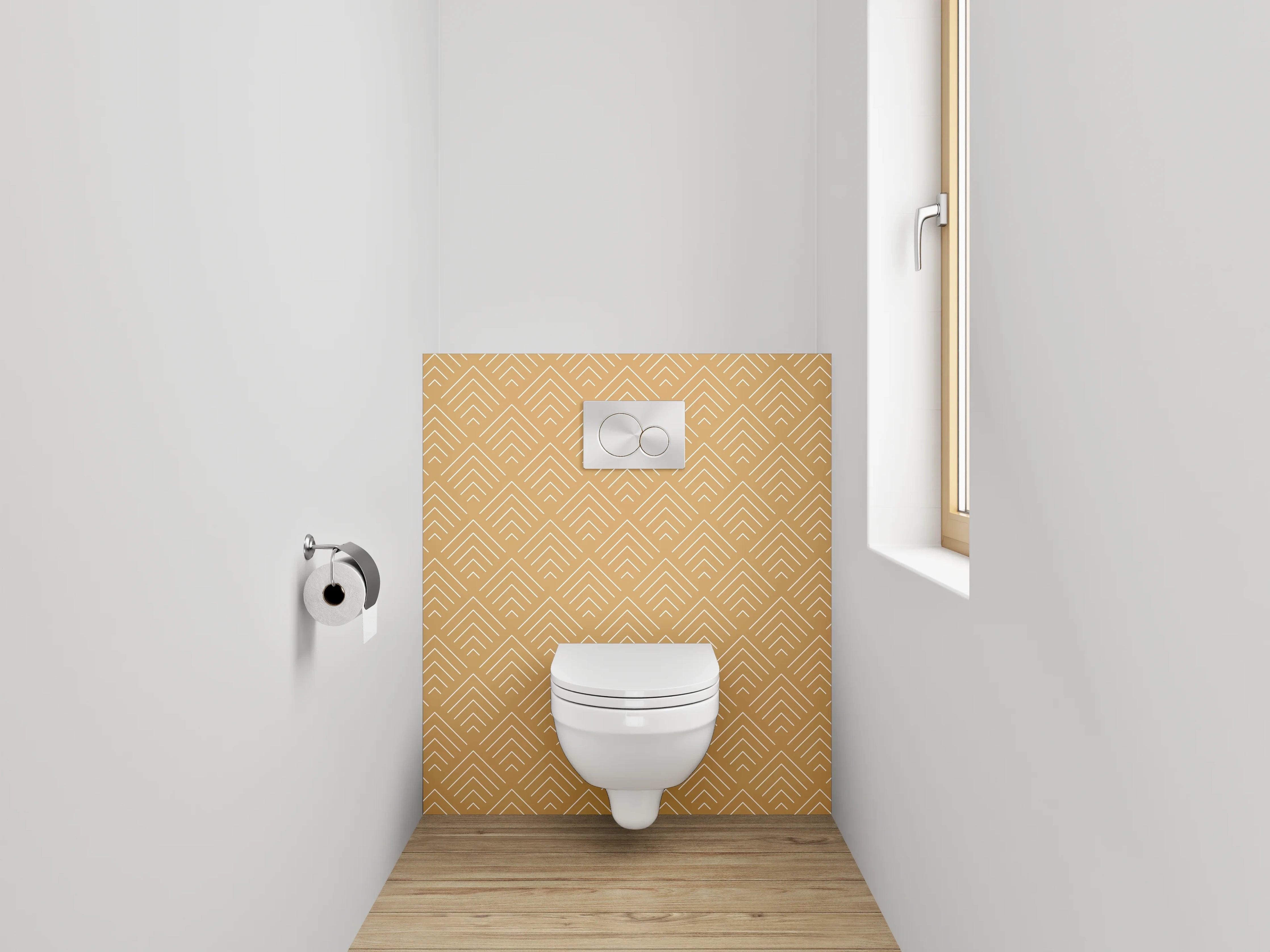 WC-Rückwand - Grauweißes Linienornament auf Sandton