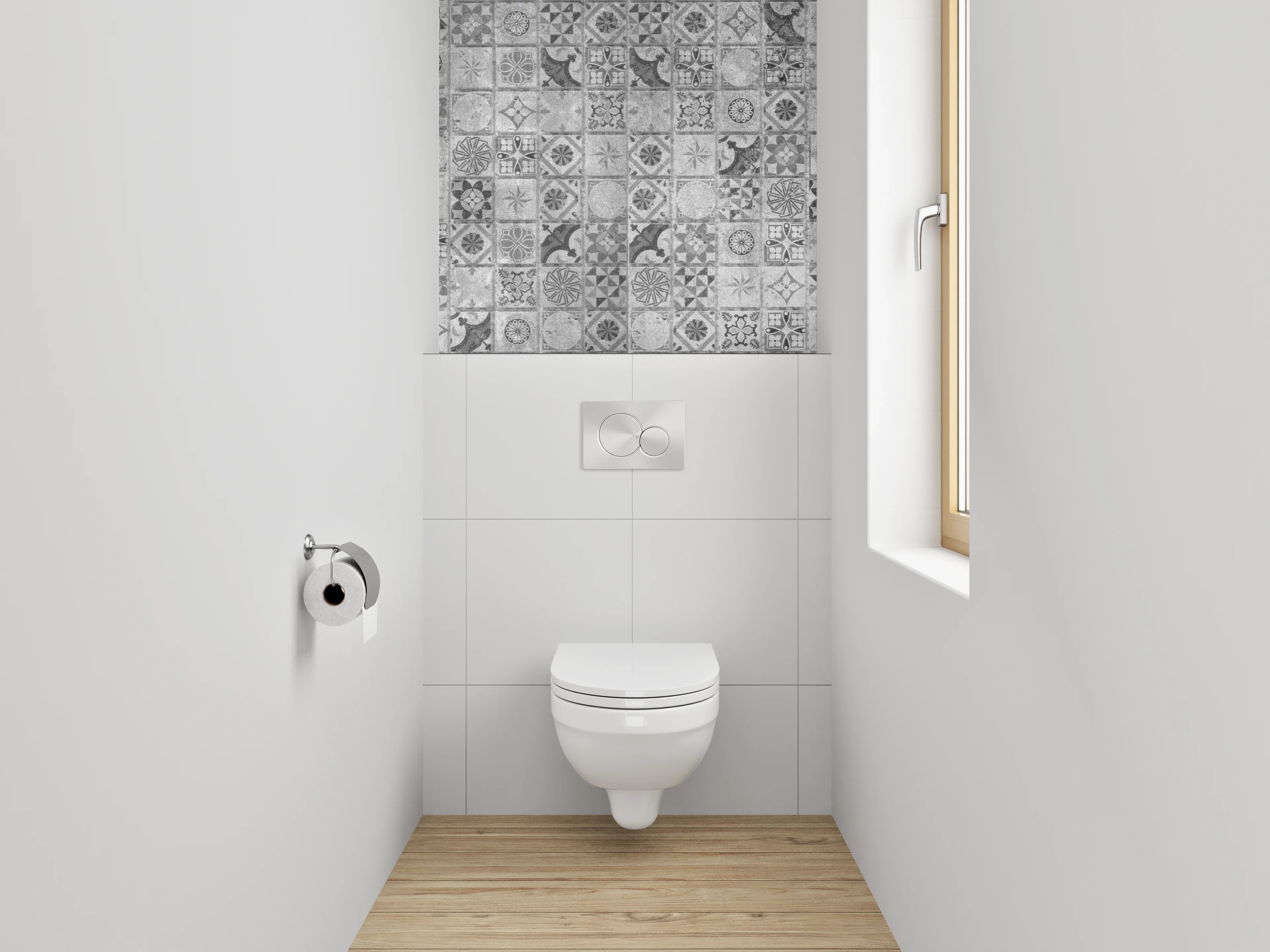 WC-Rückwand - Grauweißes Retro-Fliesendesign mit Muster