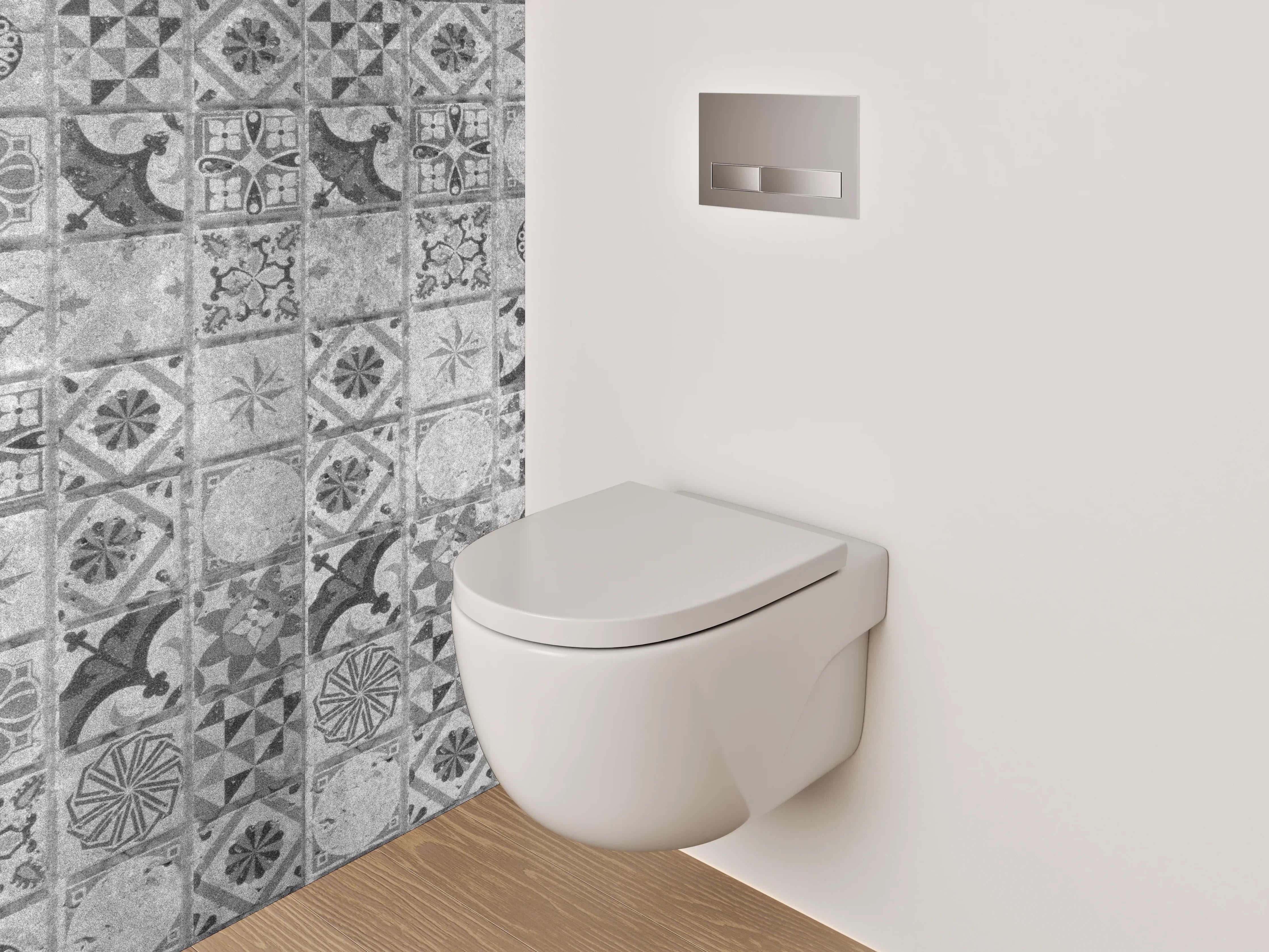 WC-Rückwand - Grauweißes Retro-Fliesendesign mit Muster