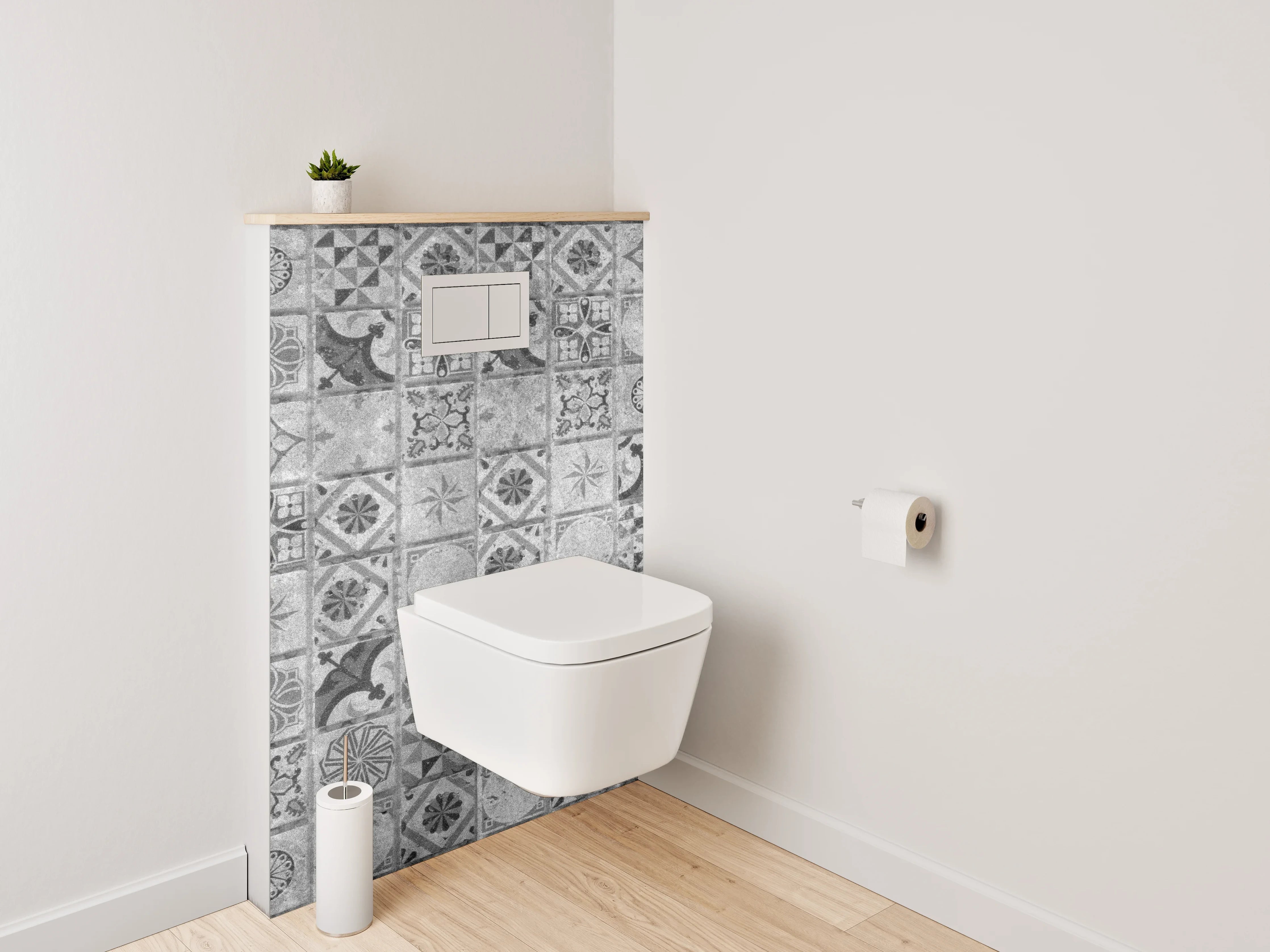 WC-Rückwand - Grauweißes Retro-Fliesendesign mit Muster