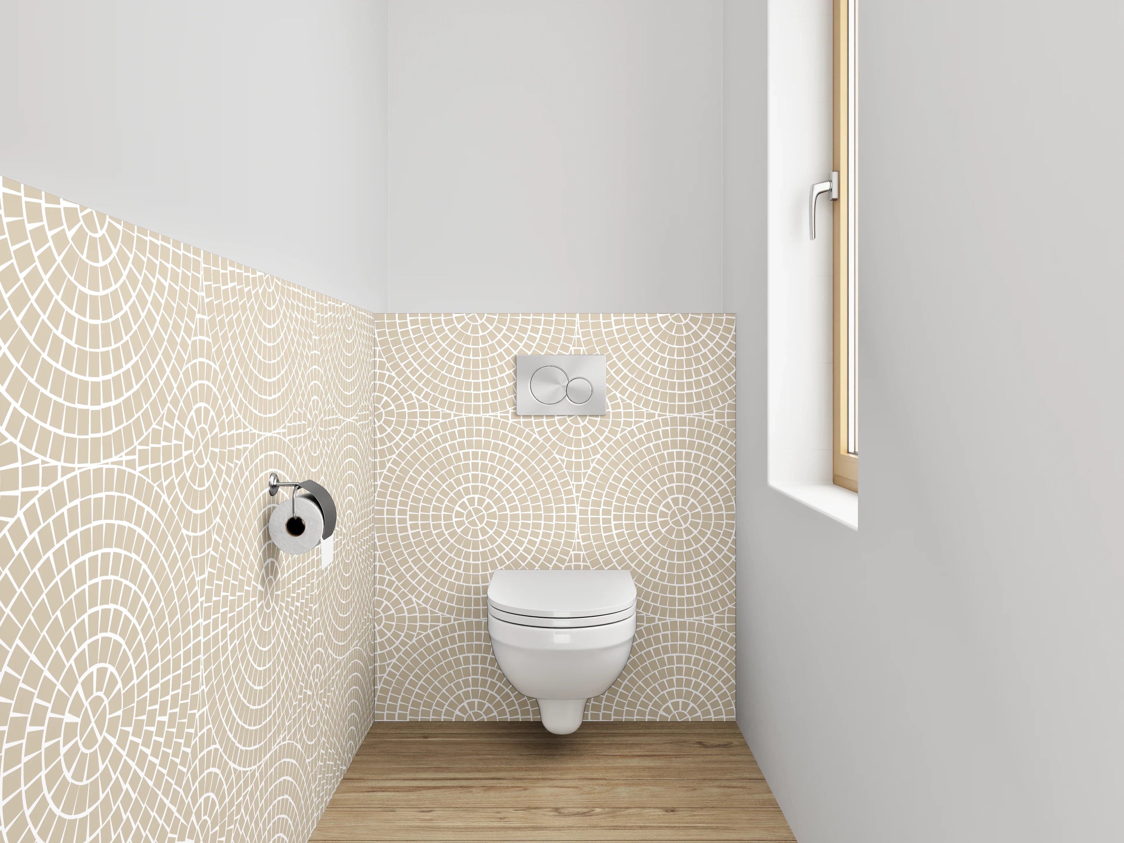 WC-Rückwand - Grauweißes Vintage-Geometrie-Design