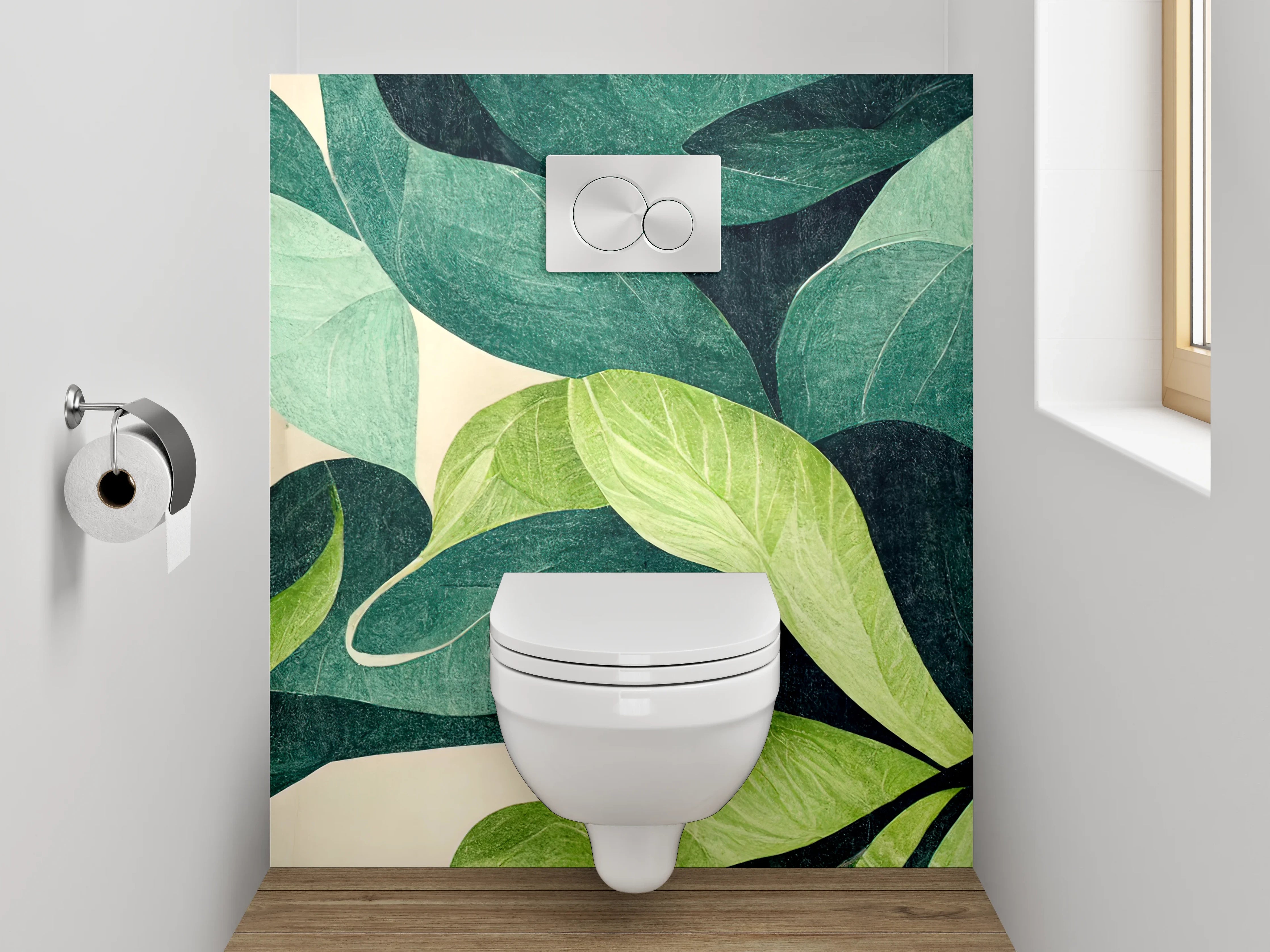 WC-Rückwand - Grüne Blätter Design Wanddeko