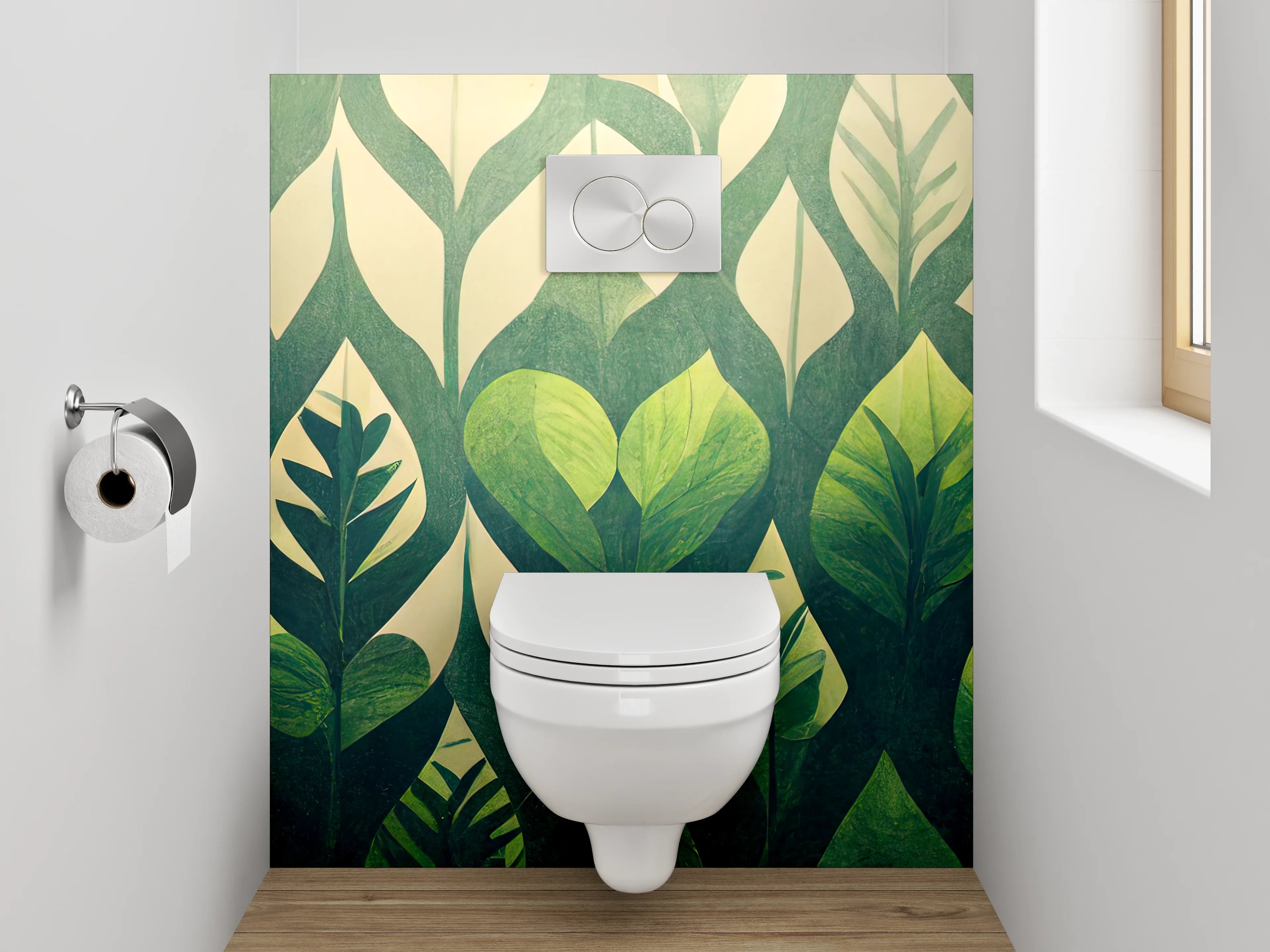 WC-Rückwand - Grüne Blätter Wanddekor Naturmotiv