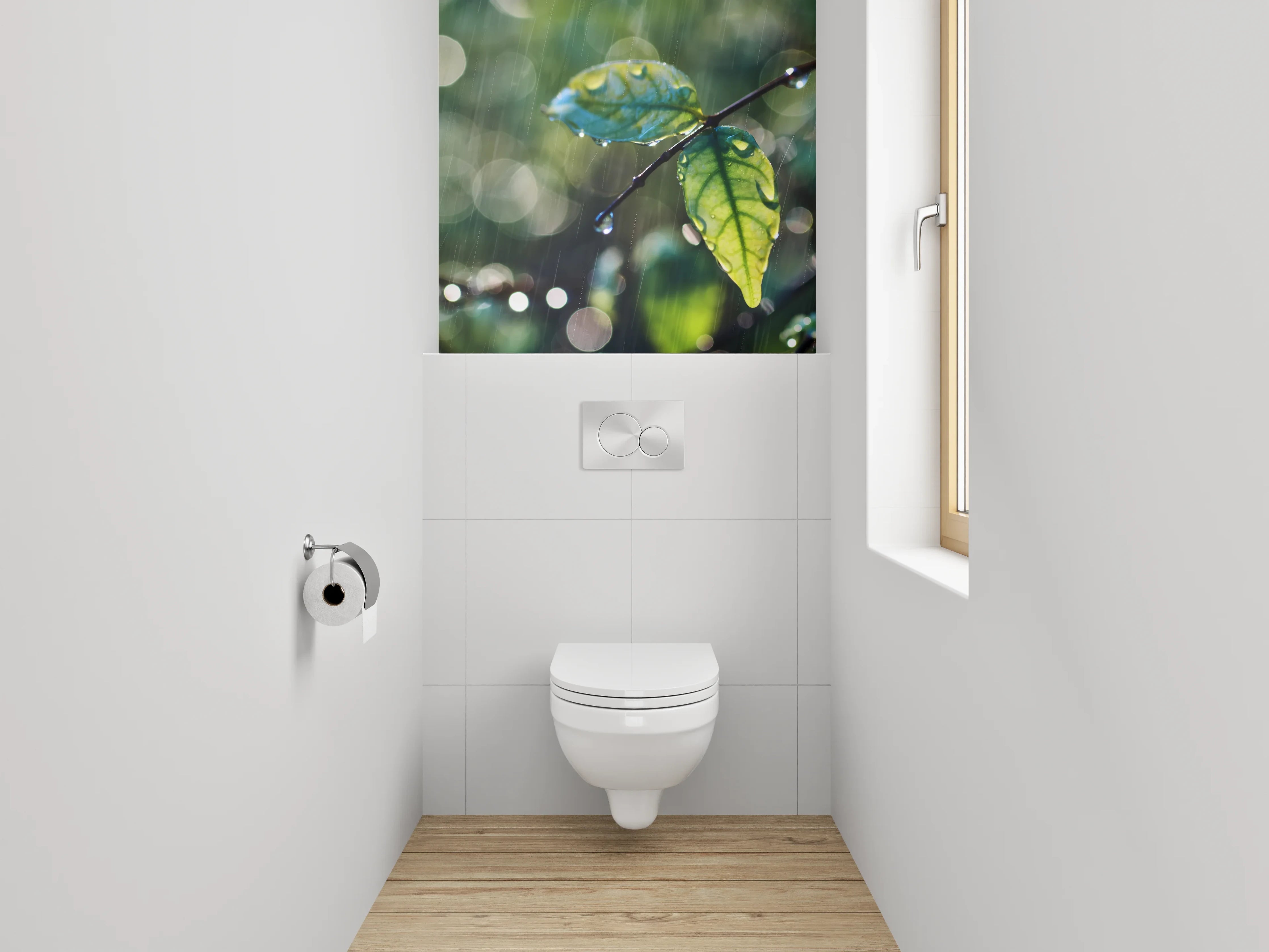 WC-Rückwand - Grüne Blätter im sanften Regen