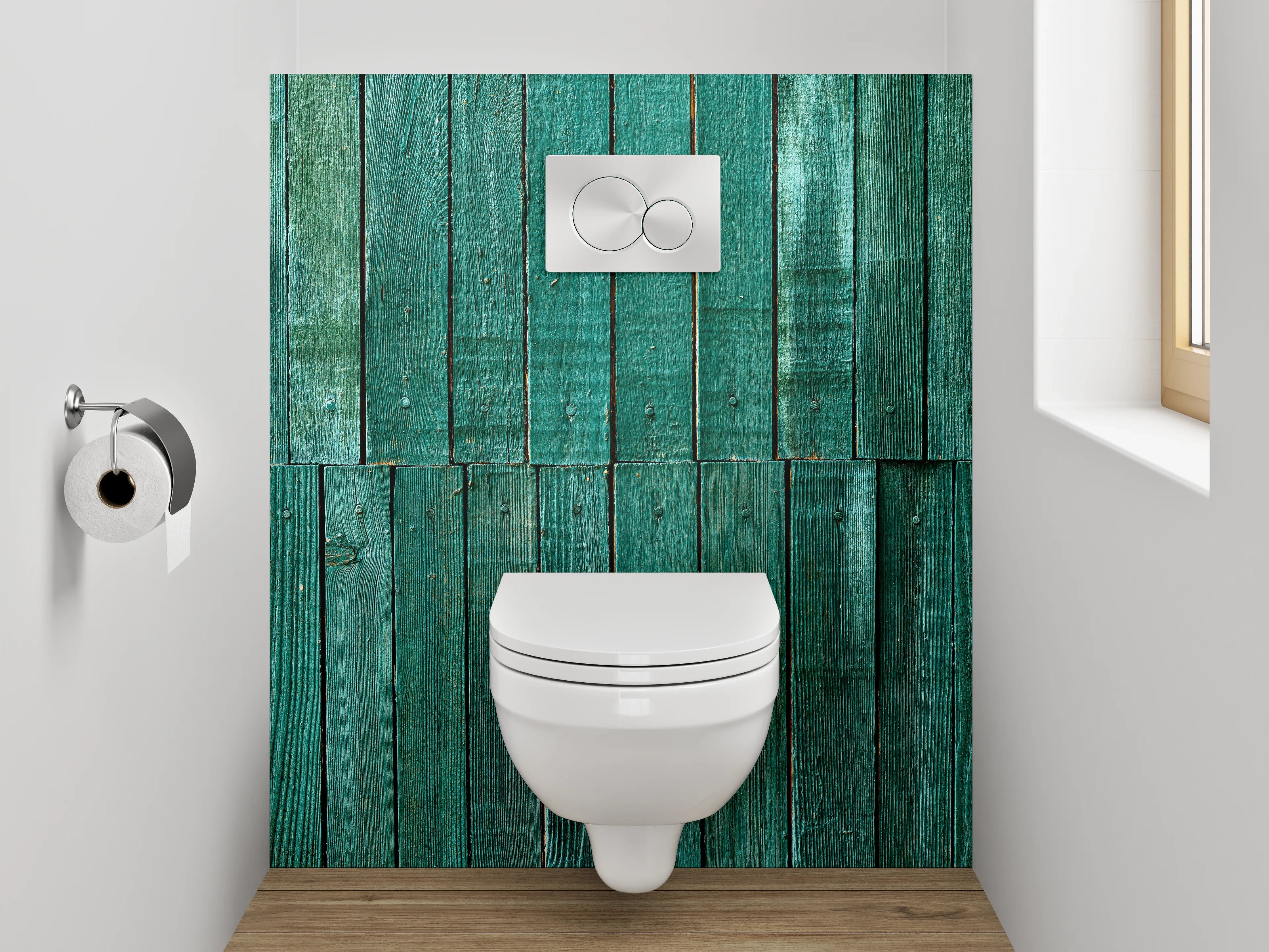 WC-Rückwand - Grüne Holzlatten rustikal
