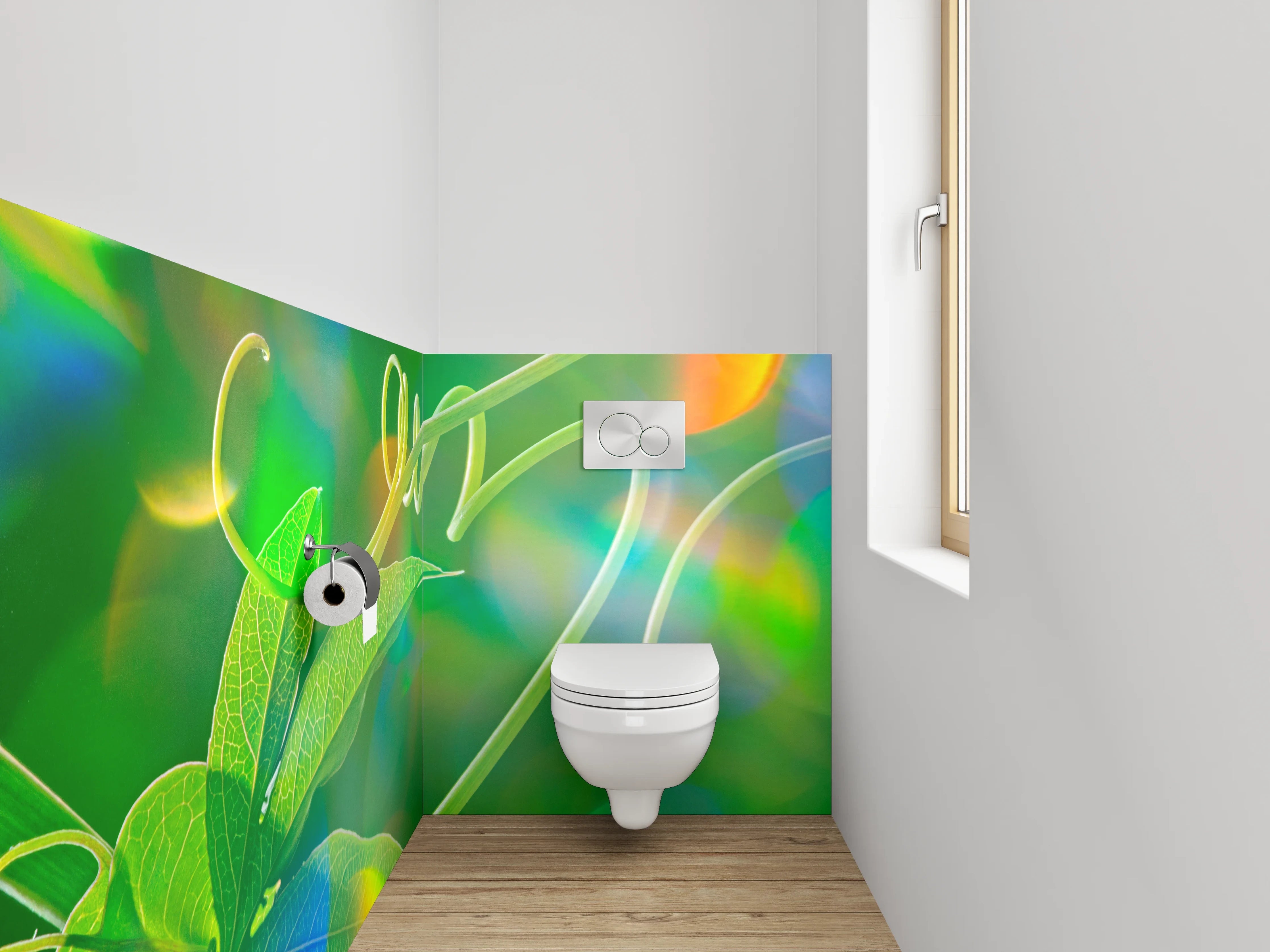 WC-Rückwand - Grüne Pflanzen-Ranke mit Lichtspielen