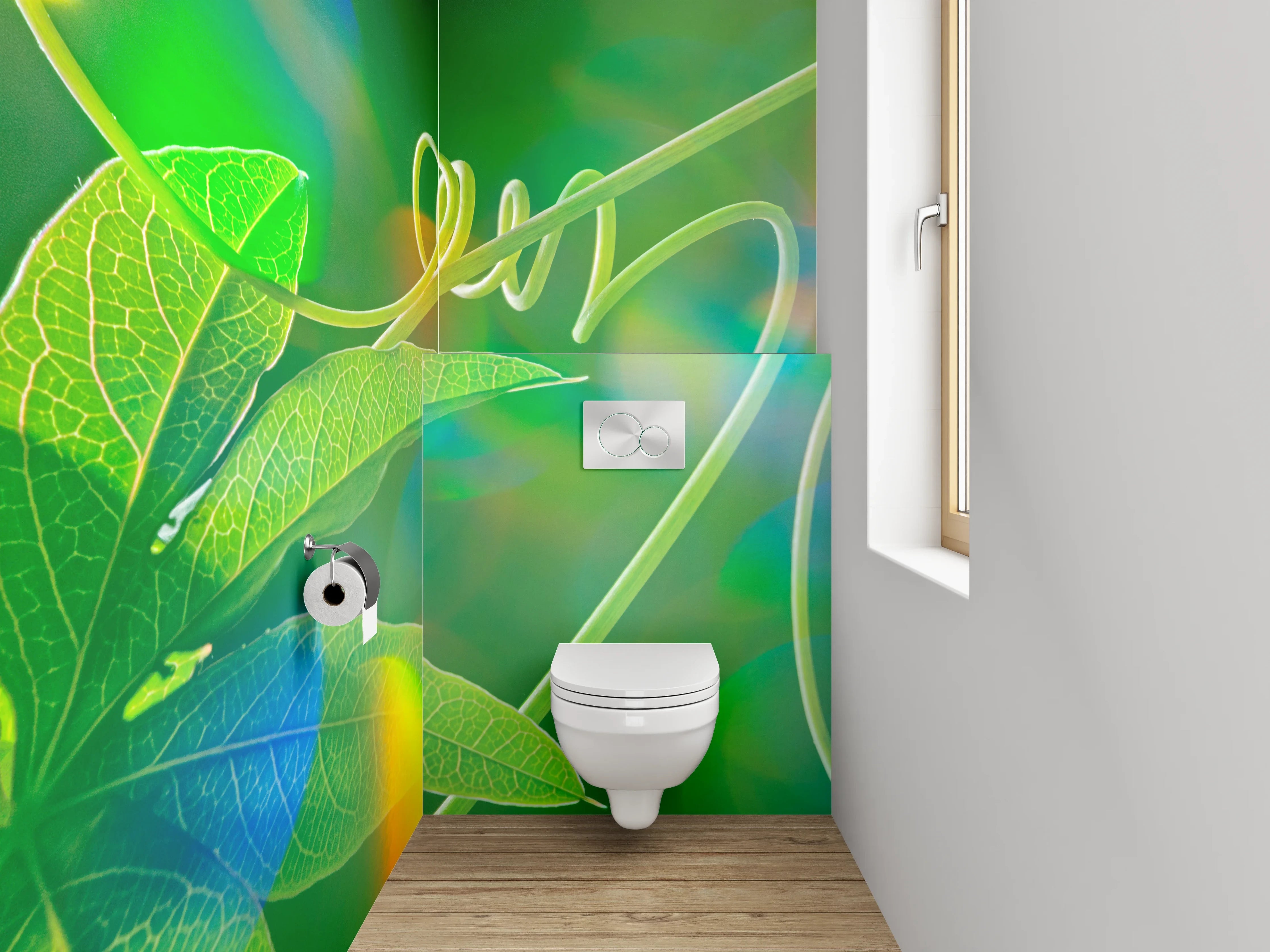 WC-Rückwand - Grüne Pflanzen-Ranke mit Lichtspielen