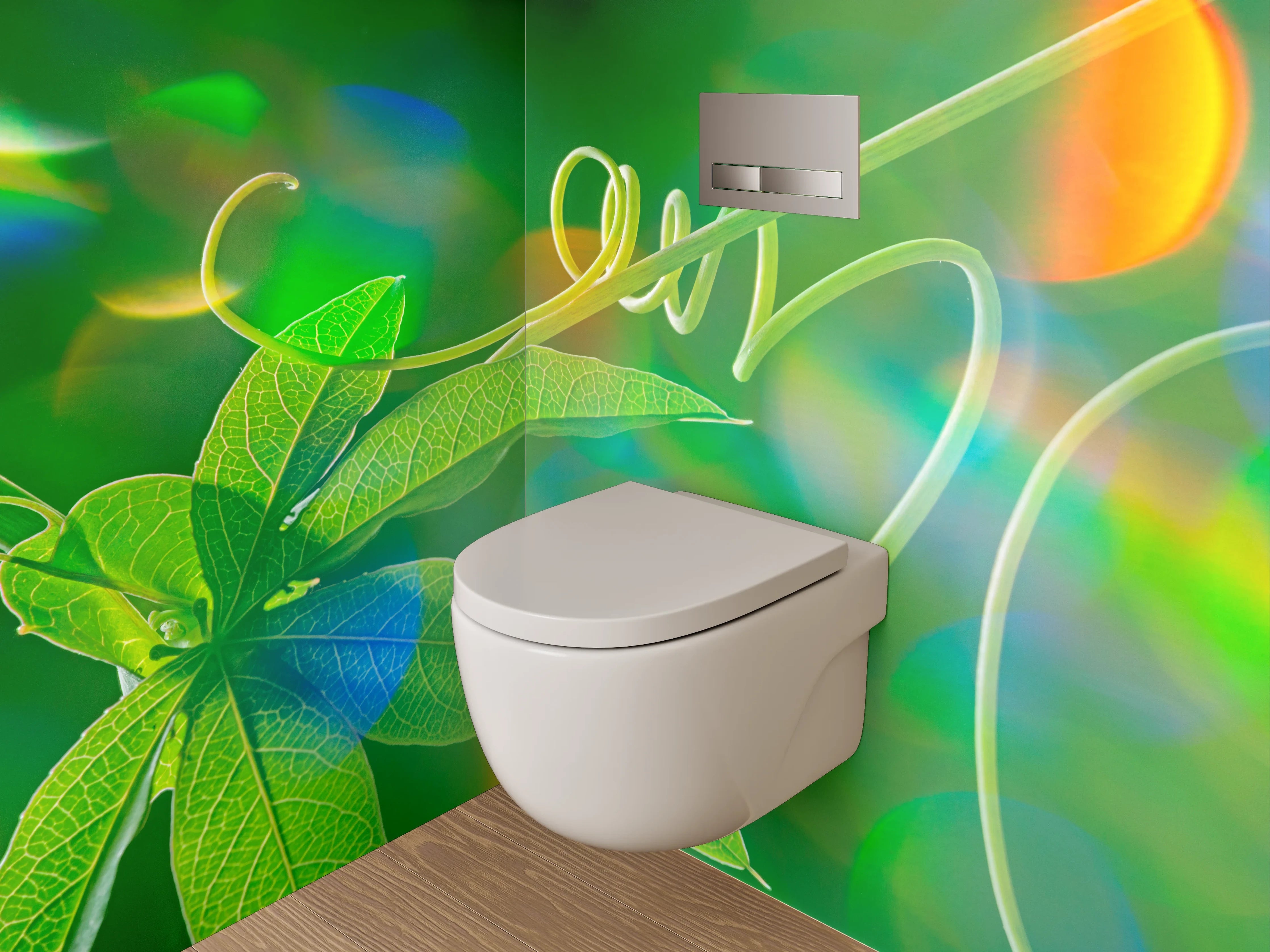 WC-Rückwand - Grüne Pflanzen-Ranke mit Lichtspielen