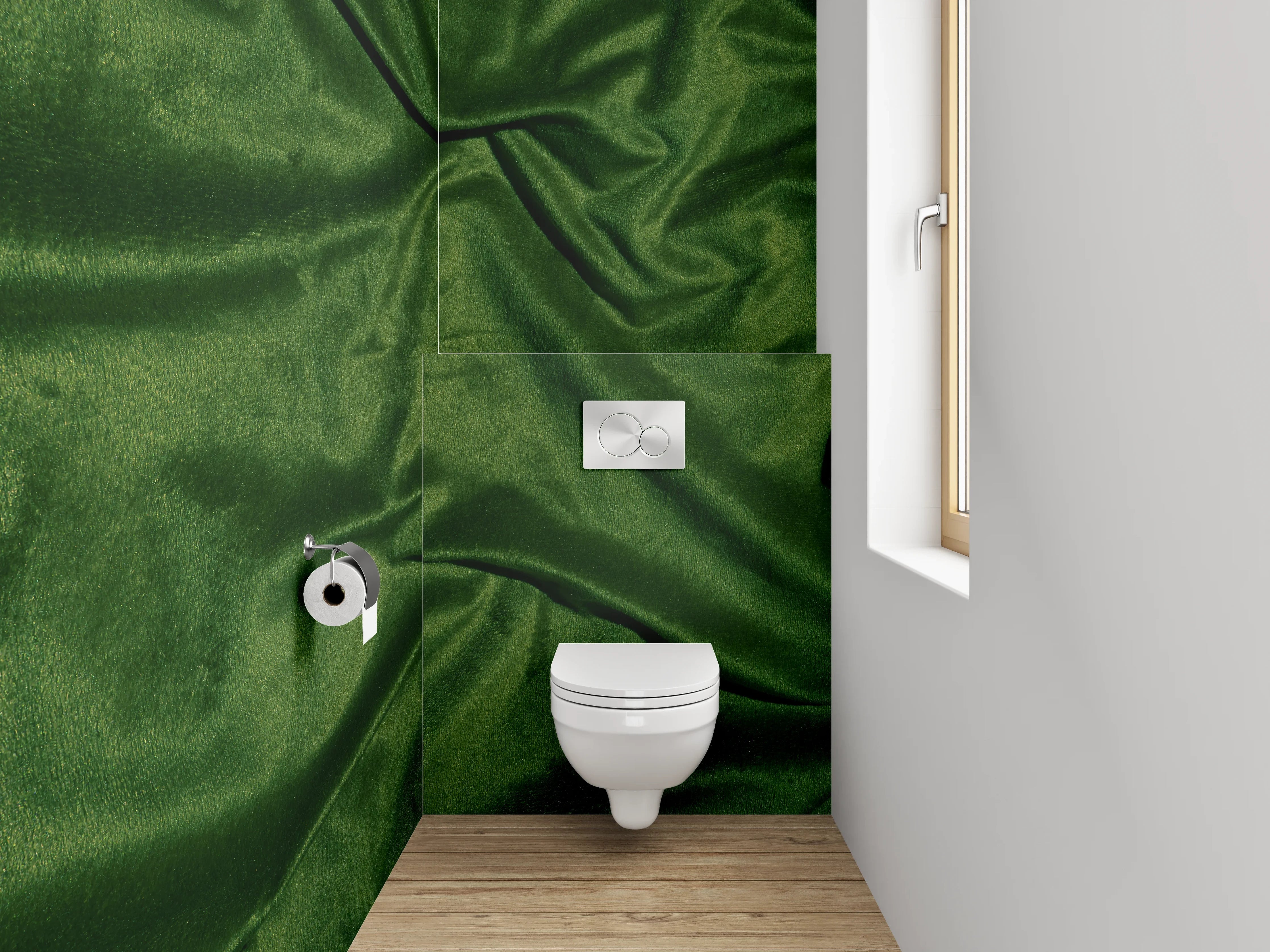 WC-Rückwand - Grüne Samtstoff-Textur