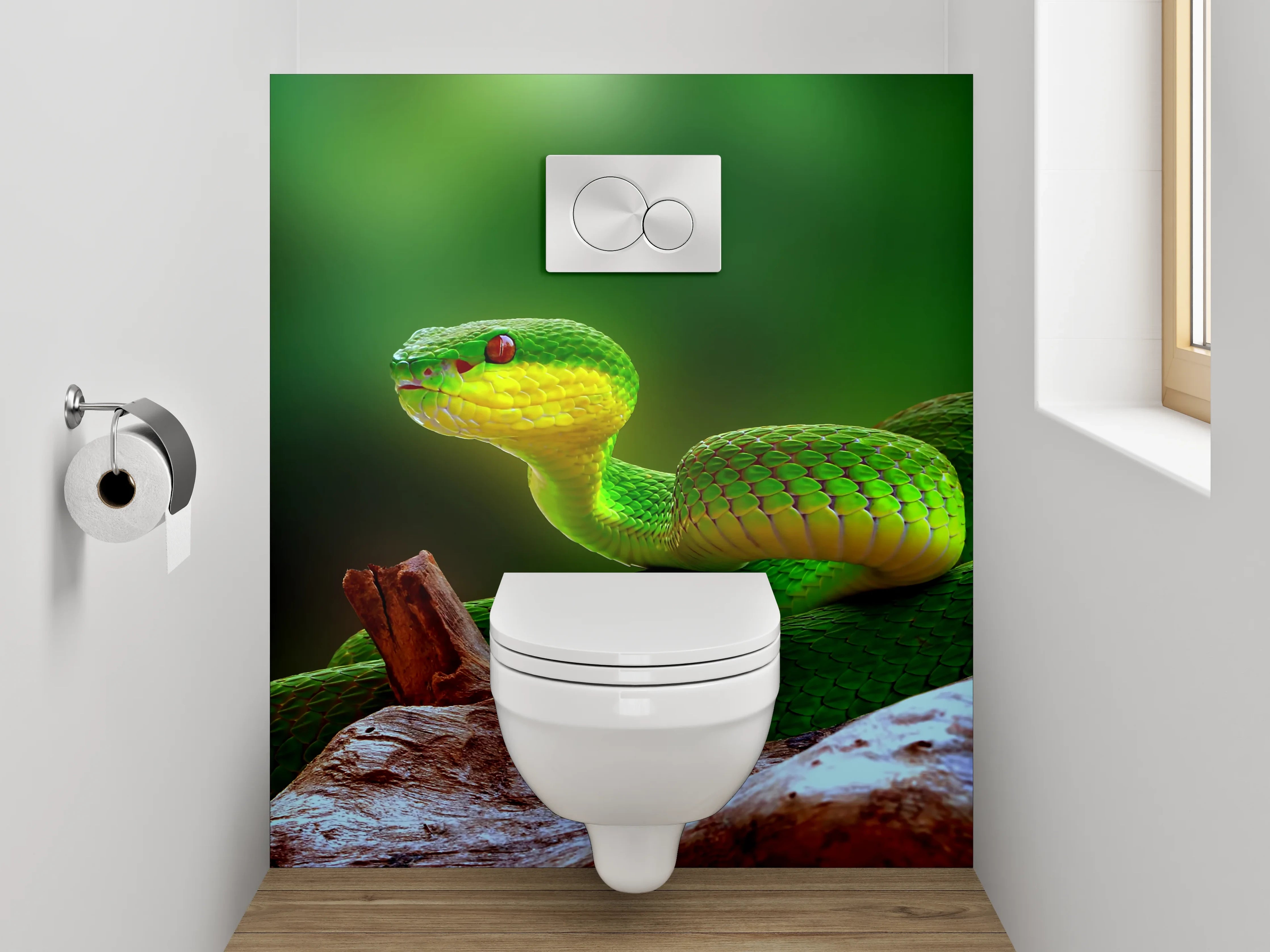 WC-Rückwand - Grüne Schlange auf Ast – Natur-Motiv