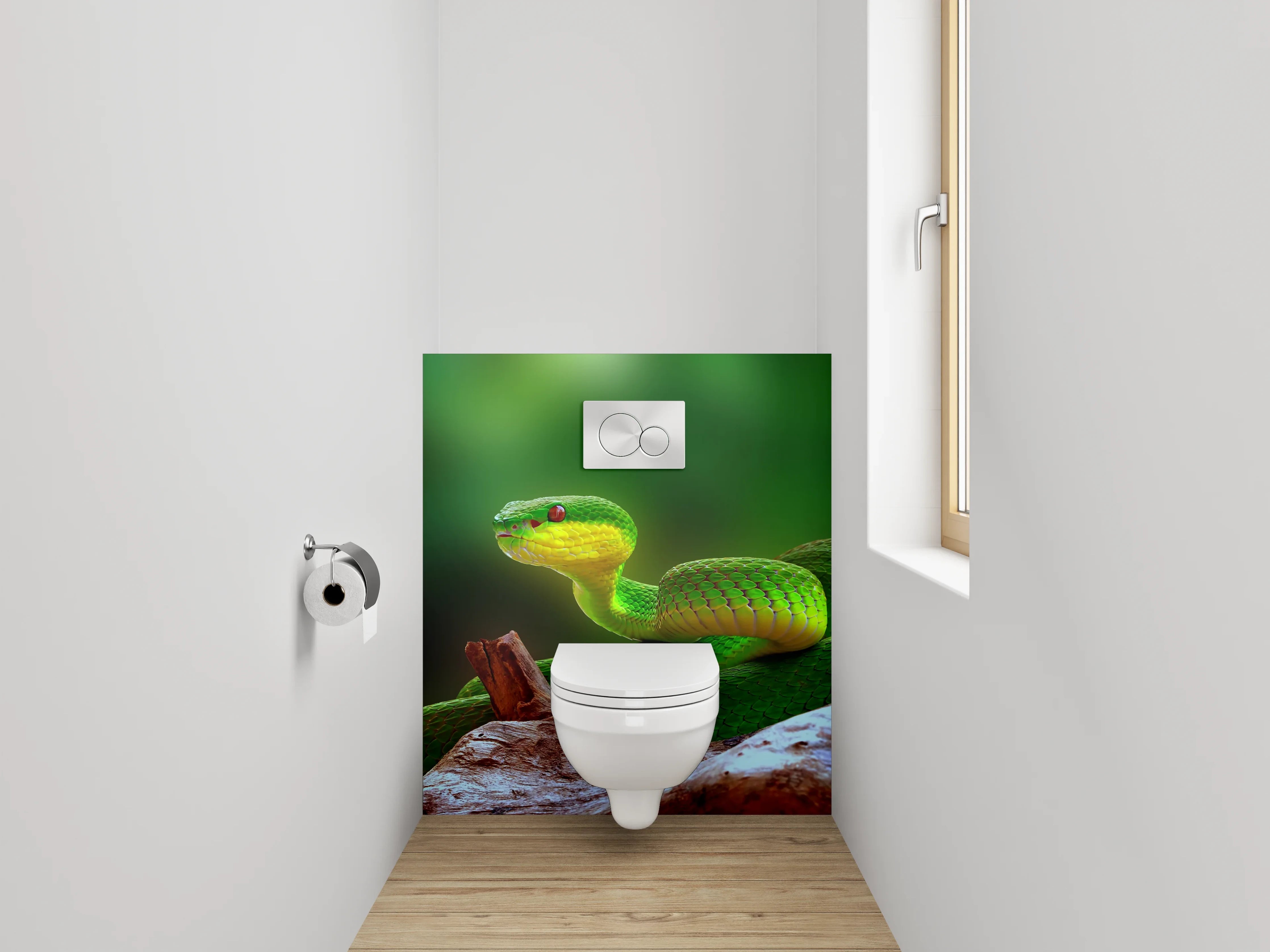 WC-Rückwand - Grüne Schlange auf Ast – Natur-Motiv