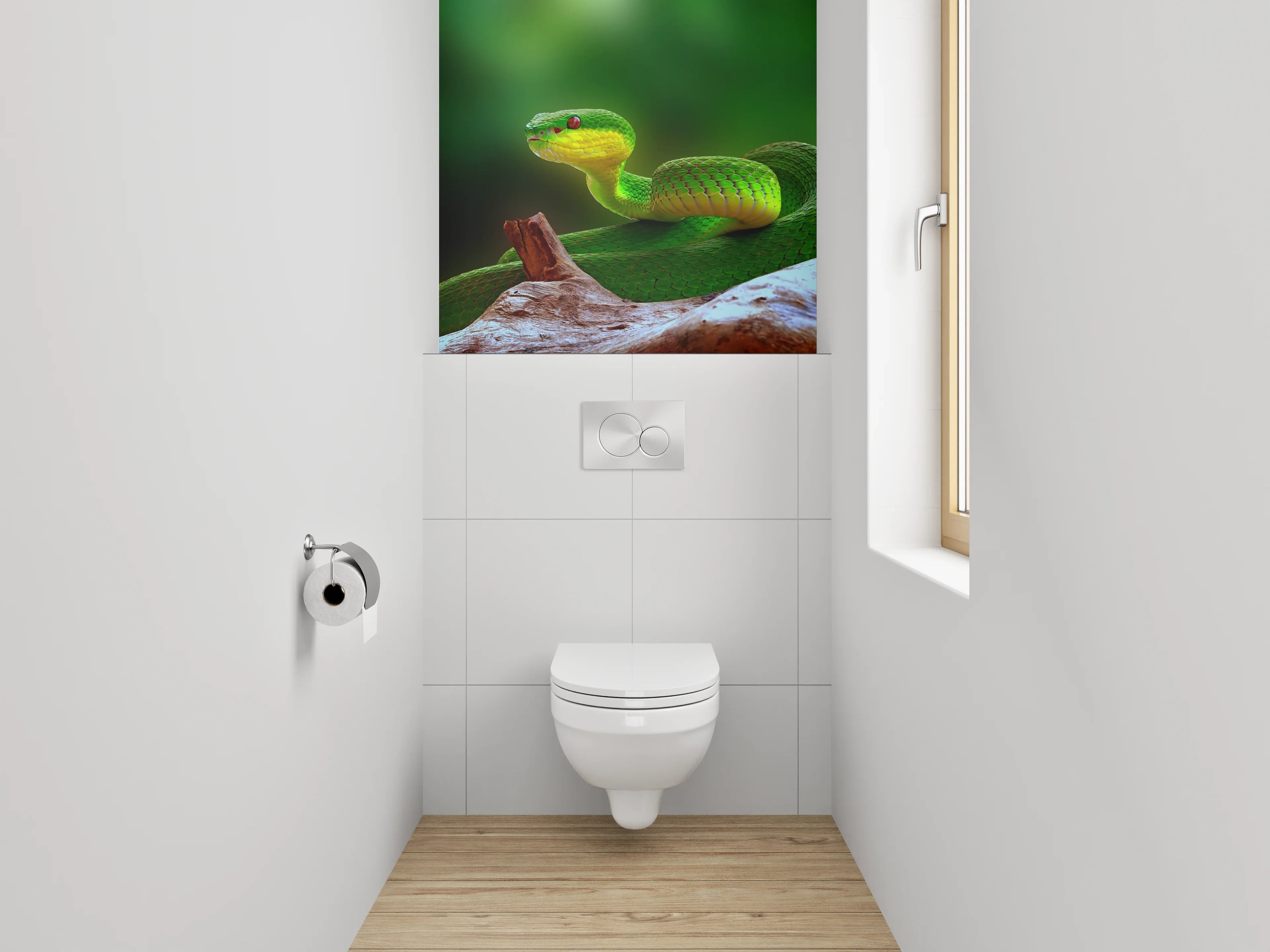 WC-Rückwand - Grüne Schlange auf Ast – Natur-Motiv