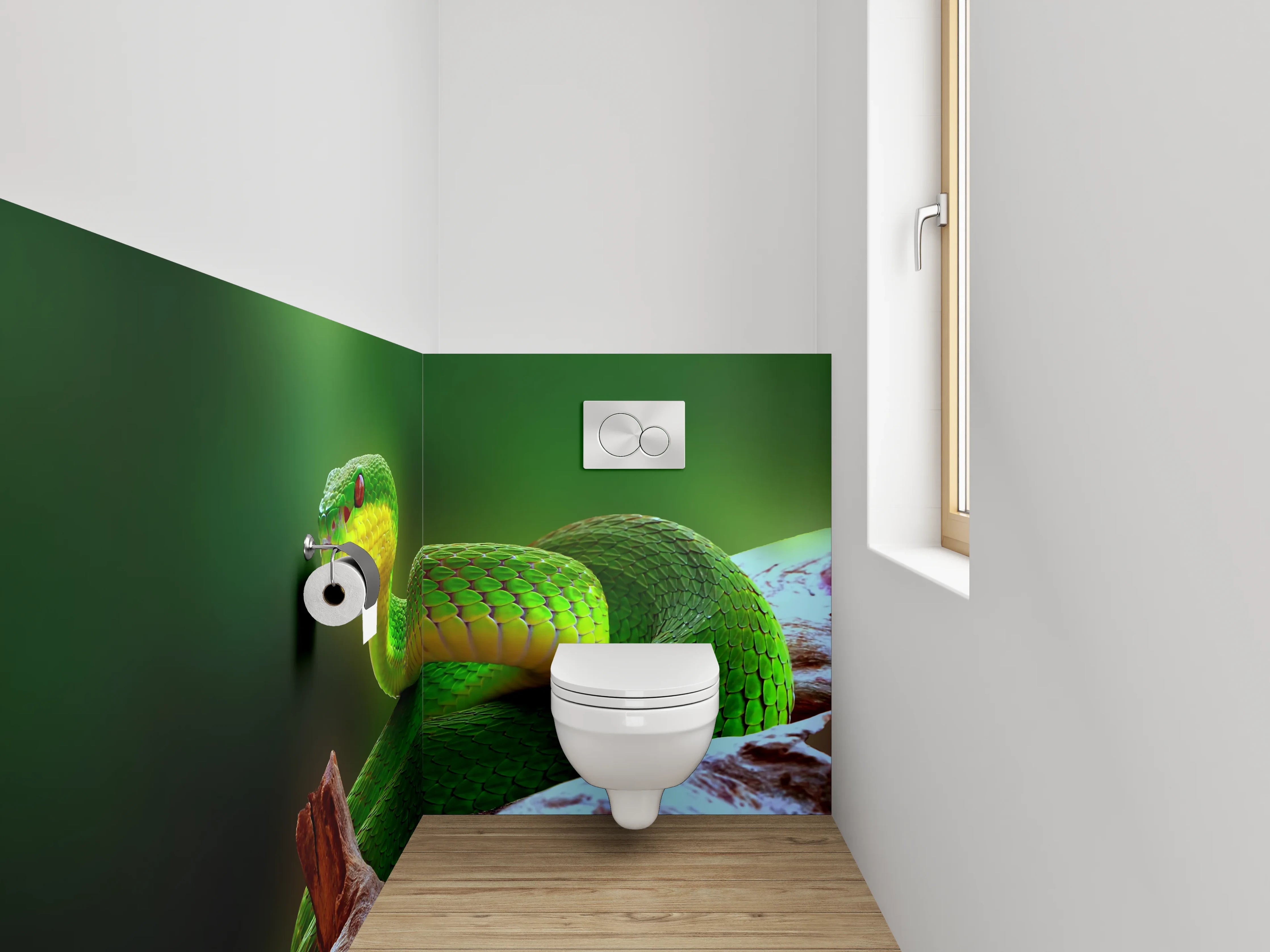 WC-Rückwand - Grüne Schlange auf Ast – Natur-Motiv