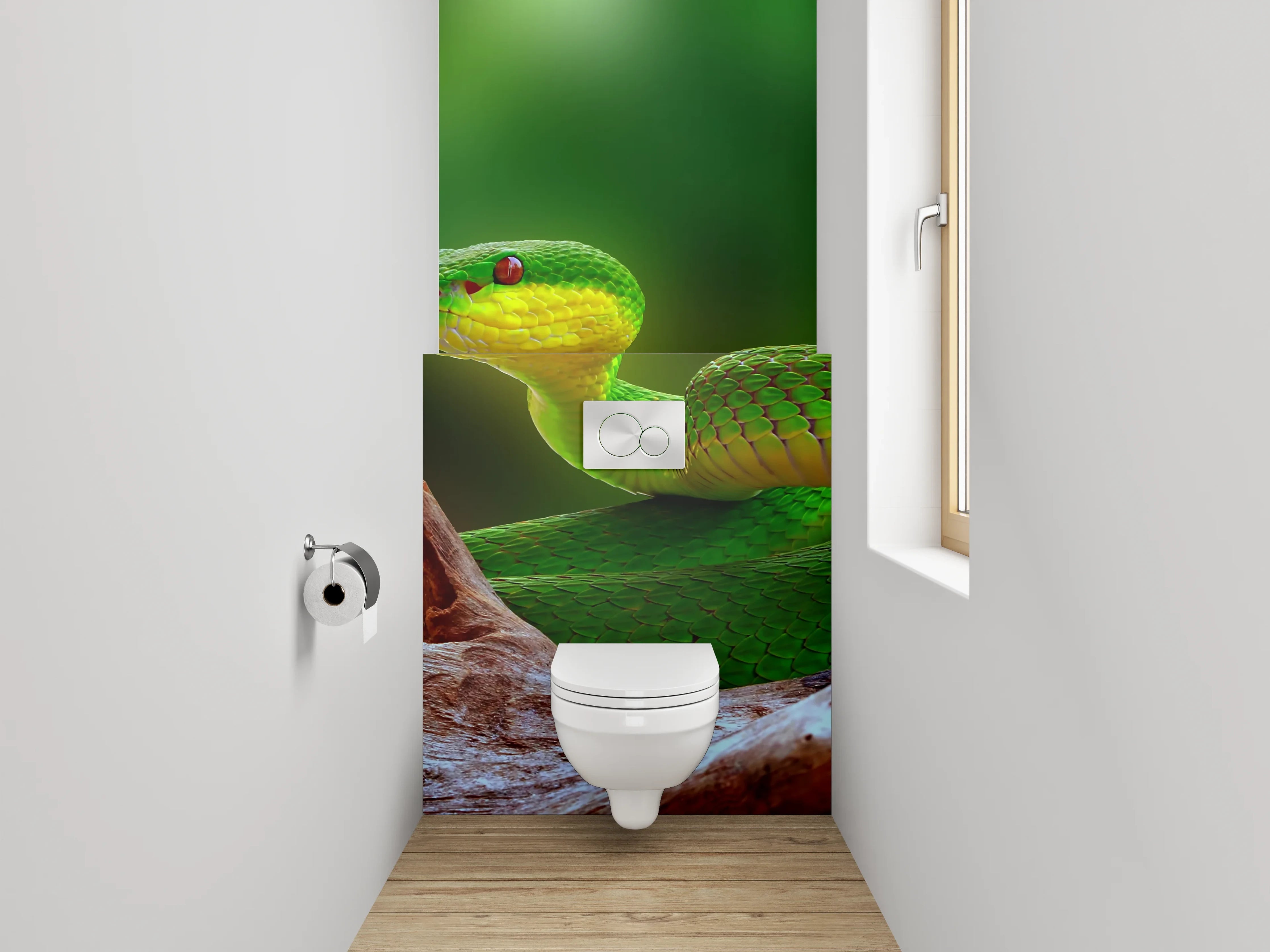 WC-Rückwand - Grüne Schlange auf Ast – Natur-Motiv