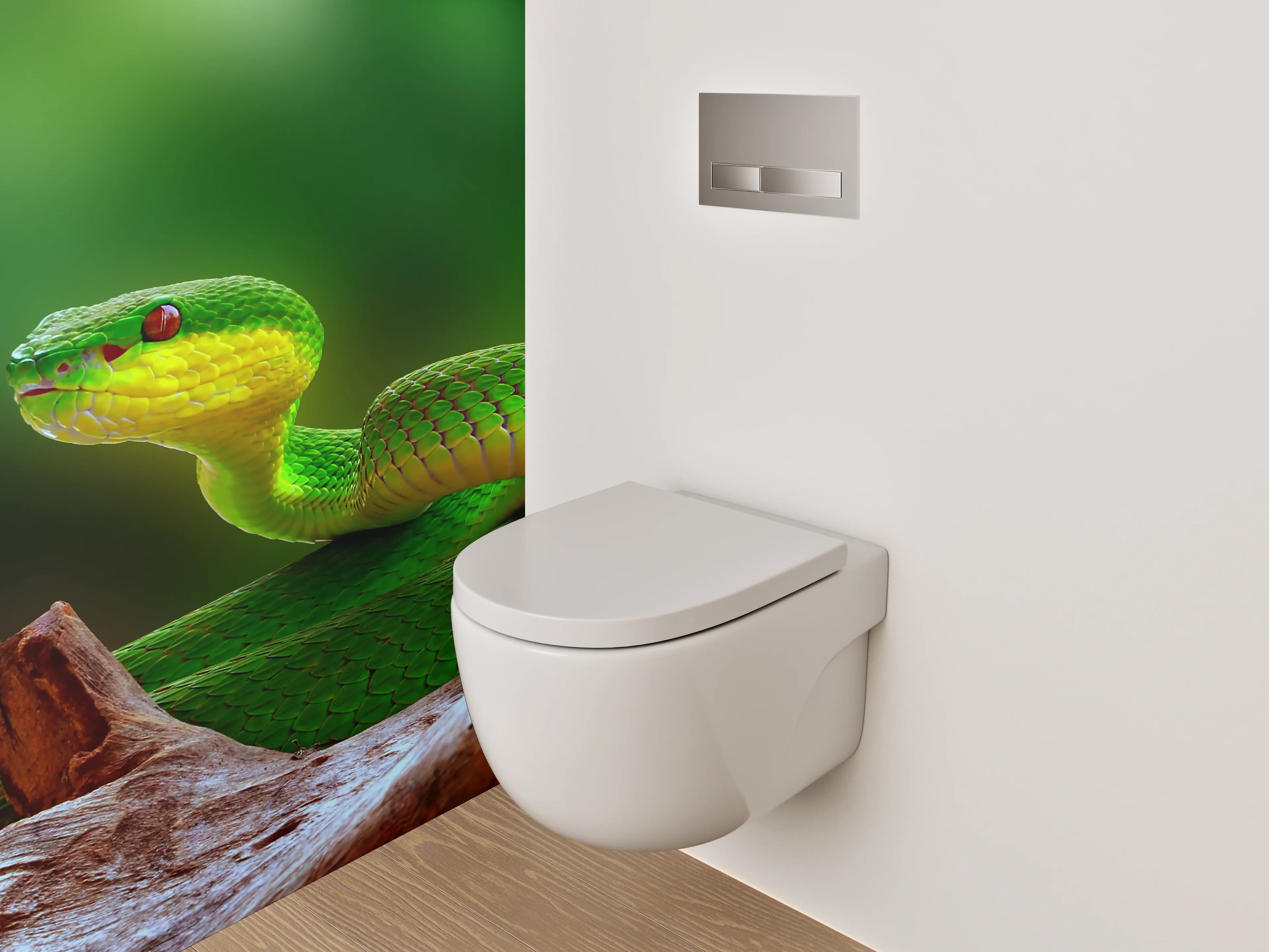 WC-Rückwand - Grüne Schlange auf Ast – Natur-Motiv