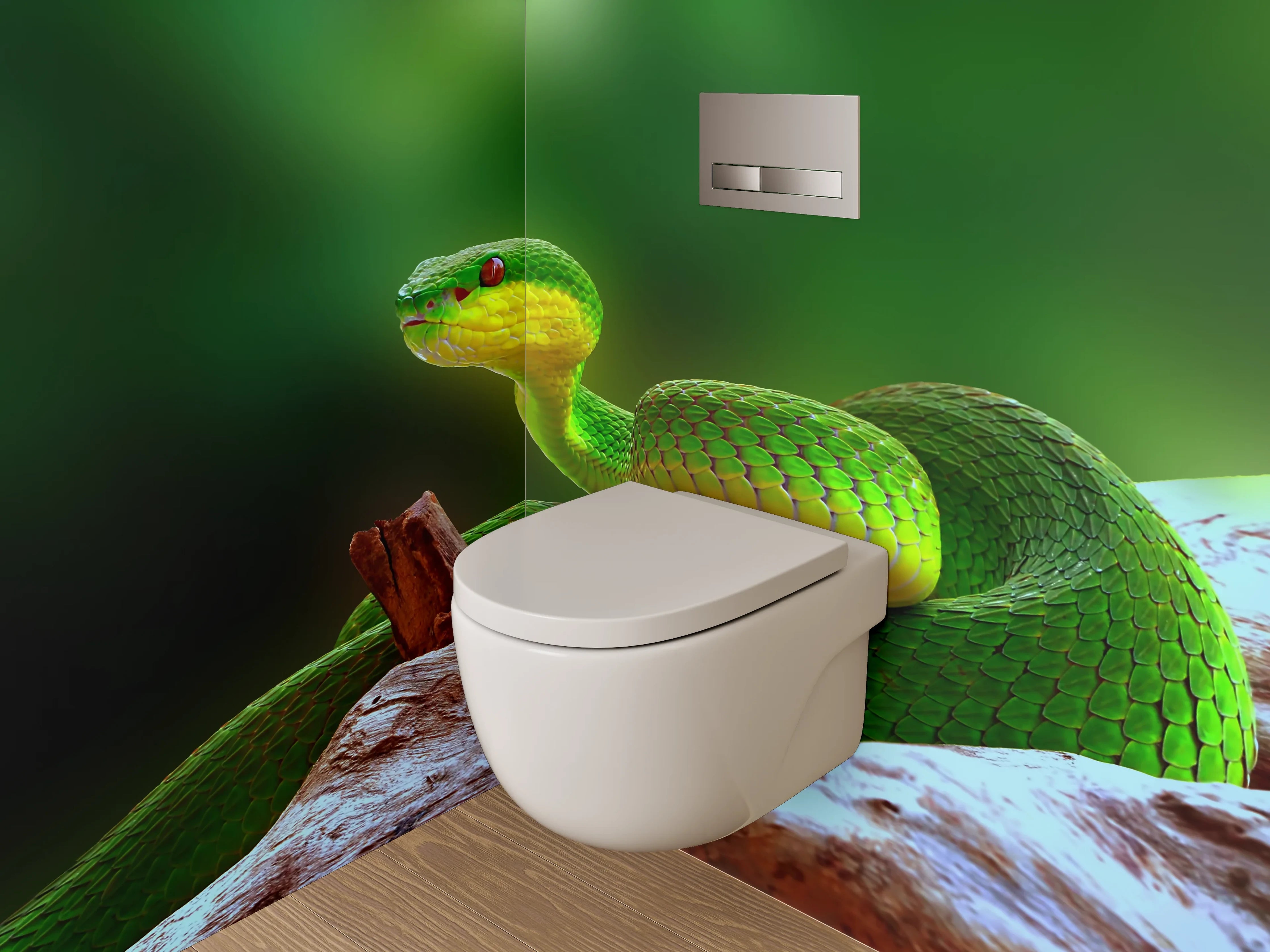 WC-Rückwand - Grüne Schlange auf Ast – Natur-Motiv