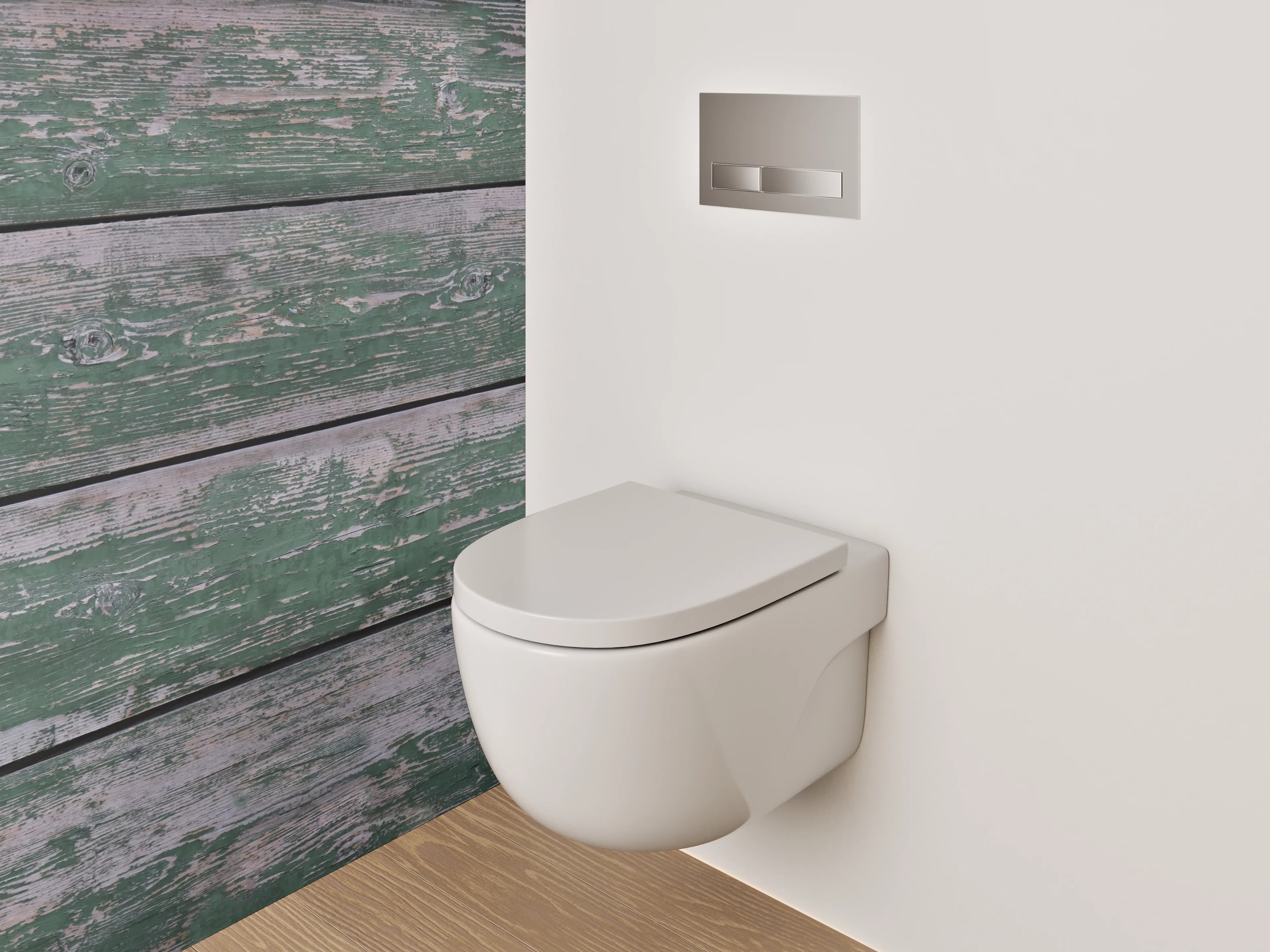 WC-Rückwand - Grüne, verwitterte Holzbohlen