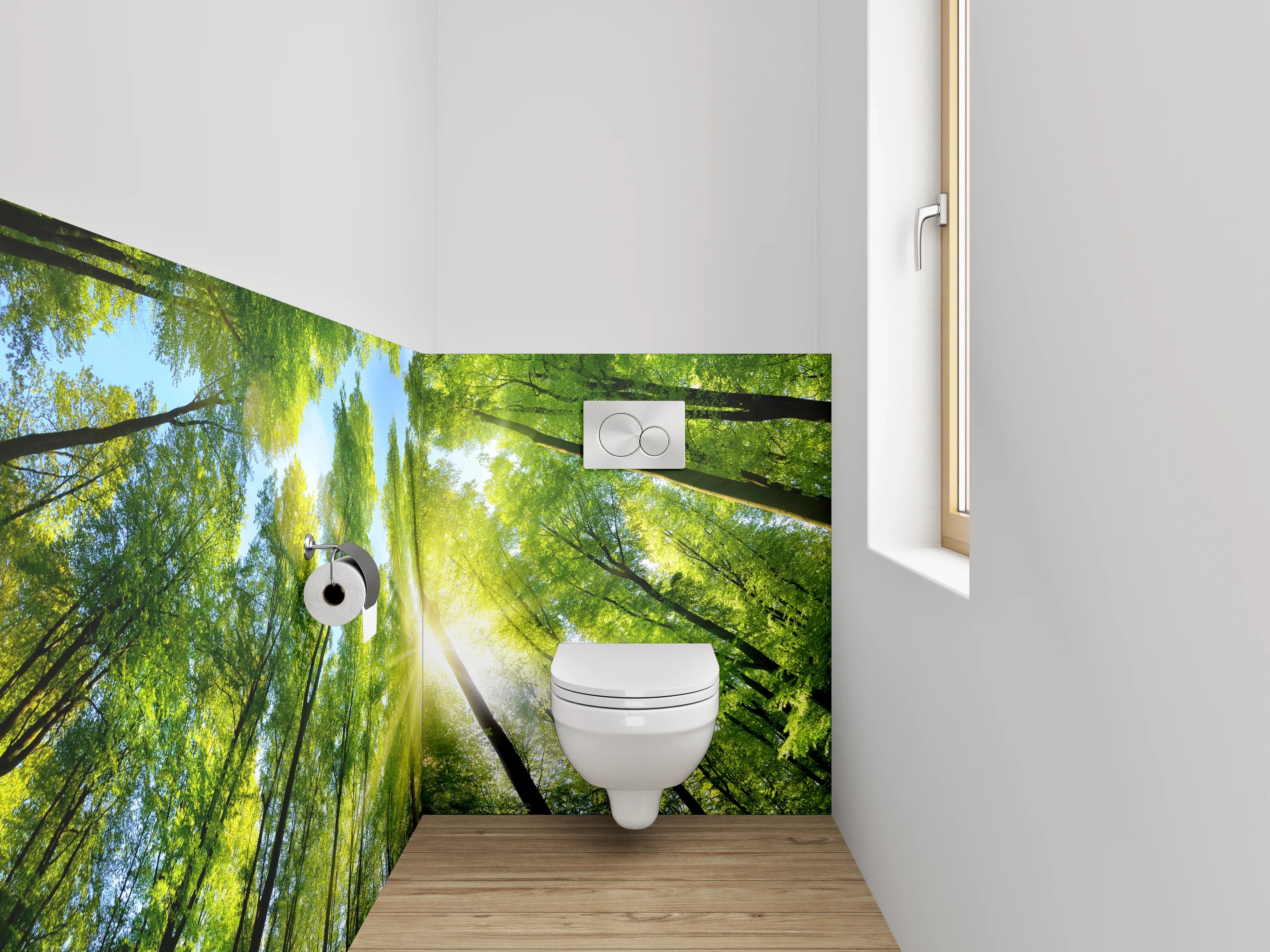 WC-Rückwand - Grüner Wald mit Sonnenstrahlen