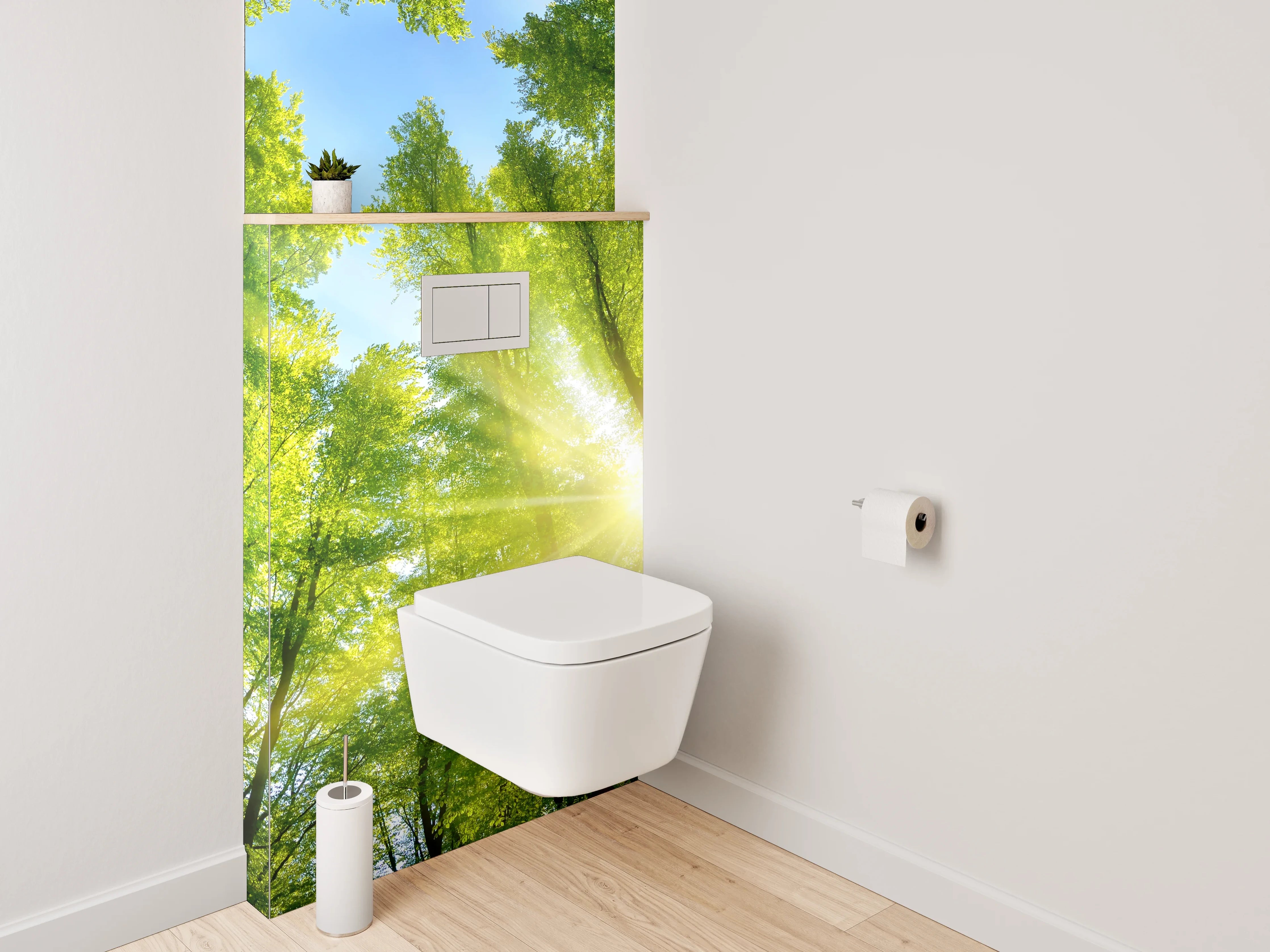 WC-Rückwand - Grüner Wald mit Sonnenstrahlen