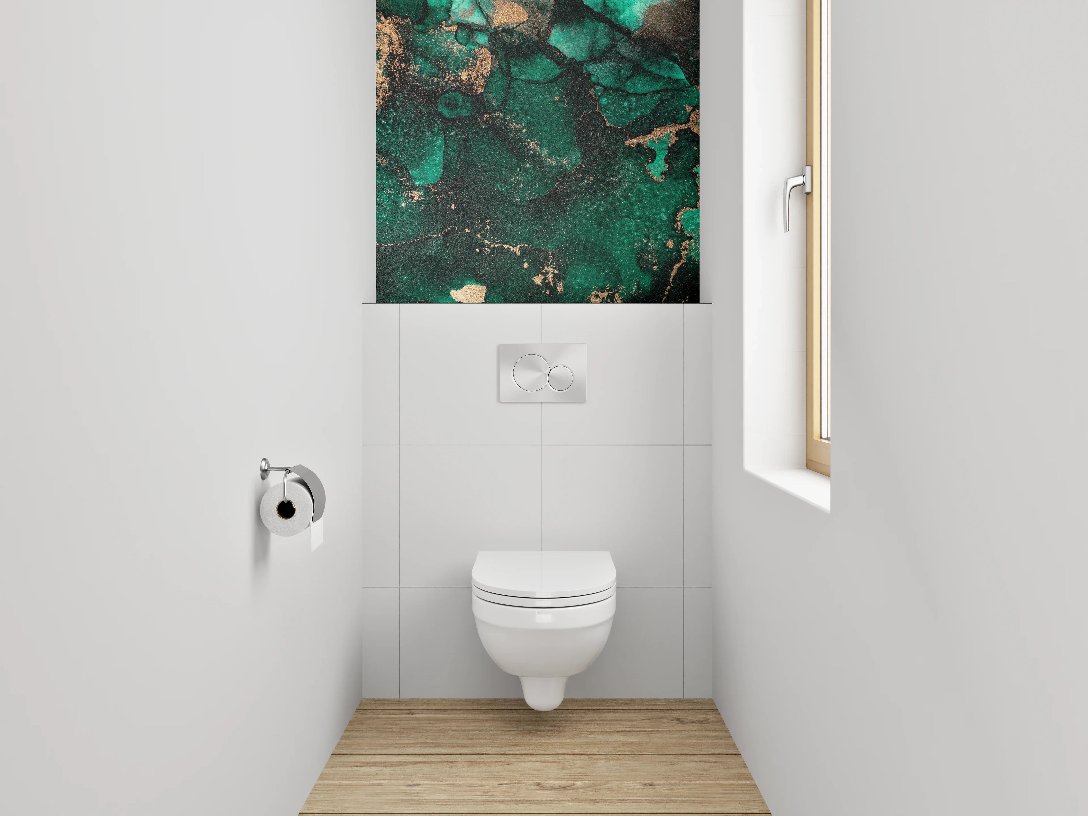 WC-Rückwand - Grünes Abstract mit goldenen Akzenten