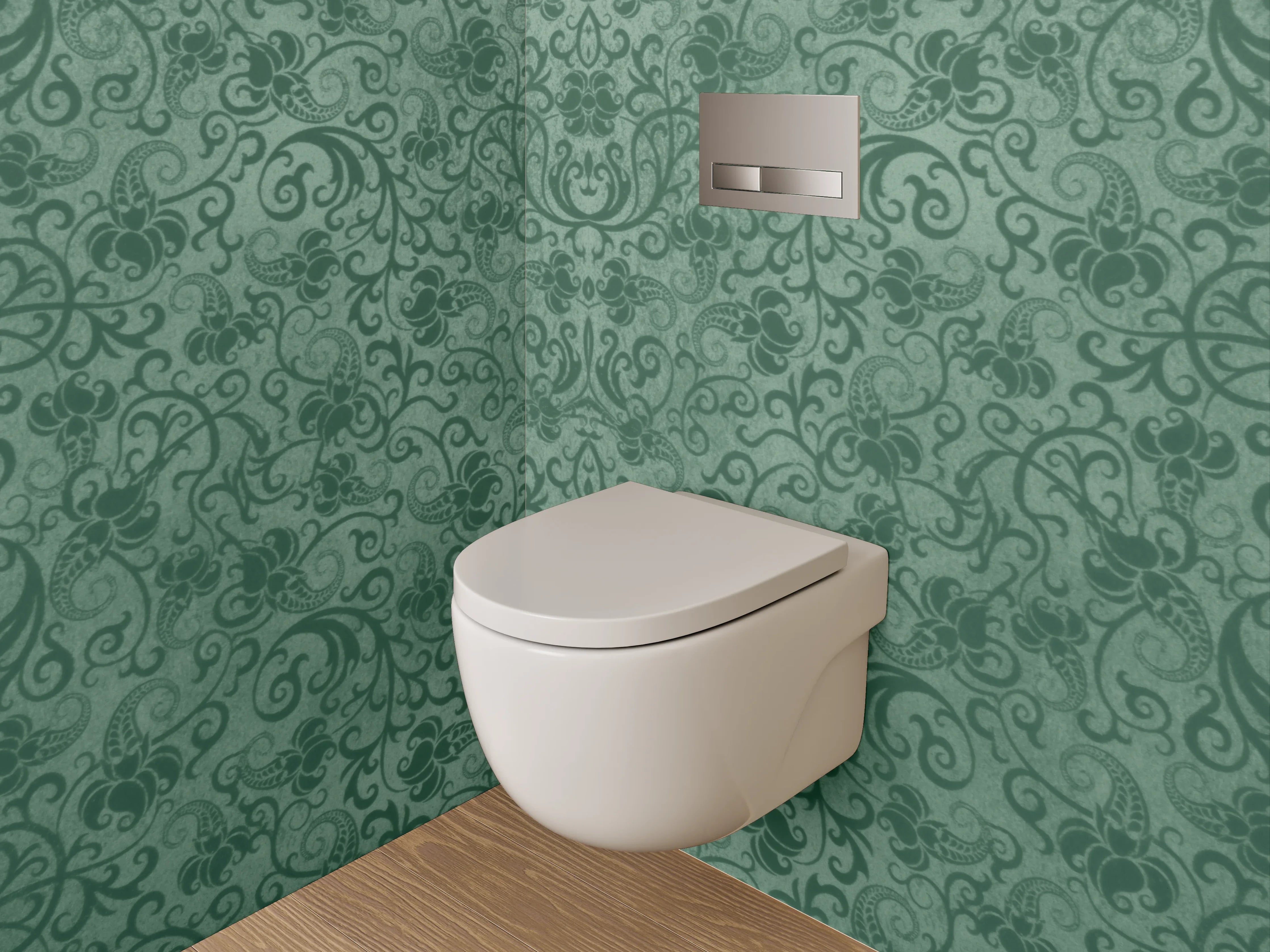 WC-Rückwand - Grünes Barock Muster Tapete