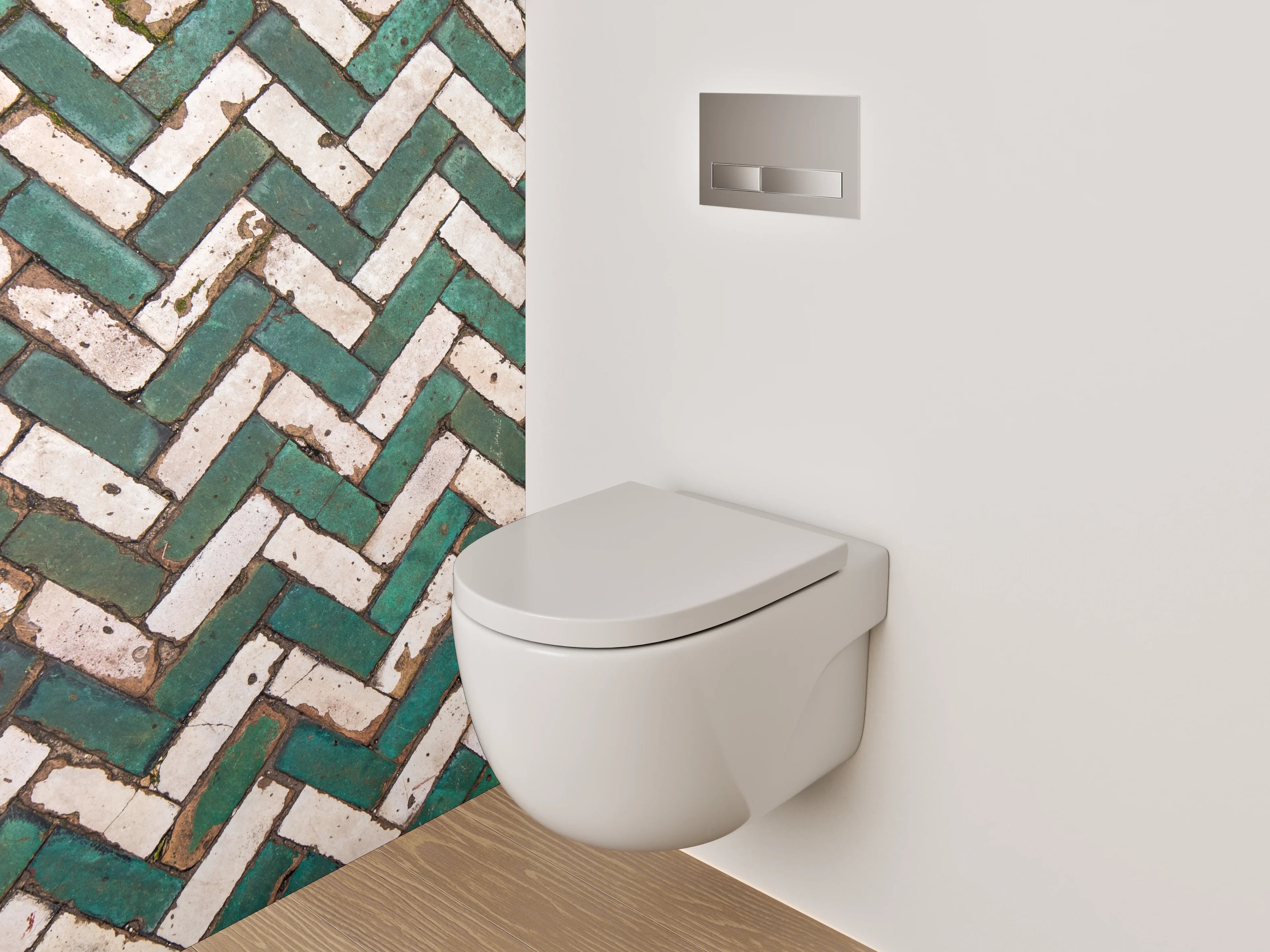 WC-Rückwand - Grünes Fischgrät-Mosaik-Fliesenmuster