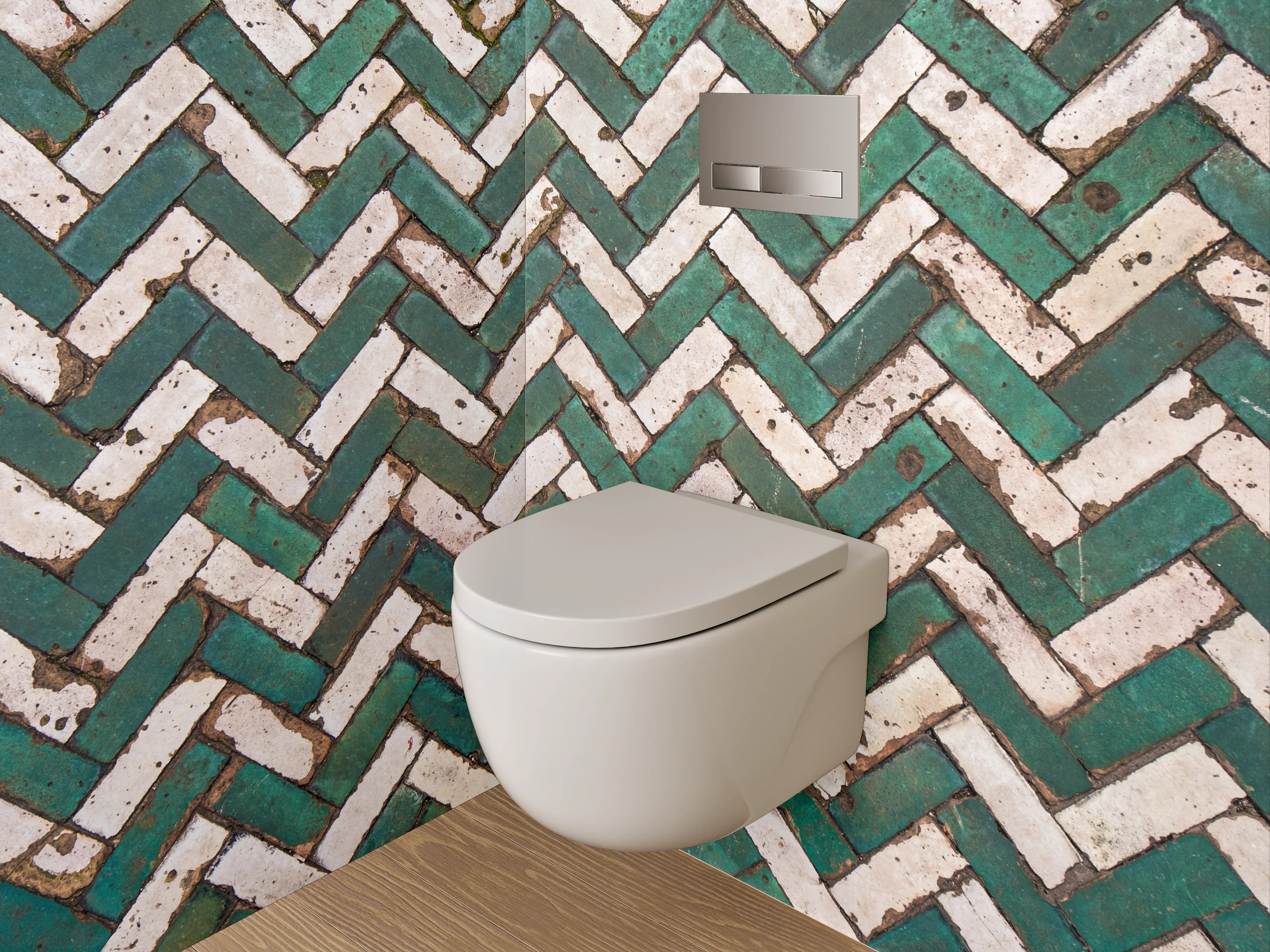 WC-Rückwand - Grünes Fischgrät-Mosaik-Fliesenmuster