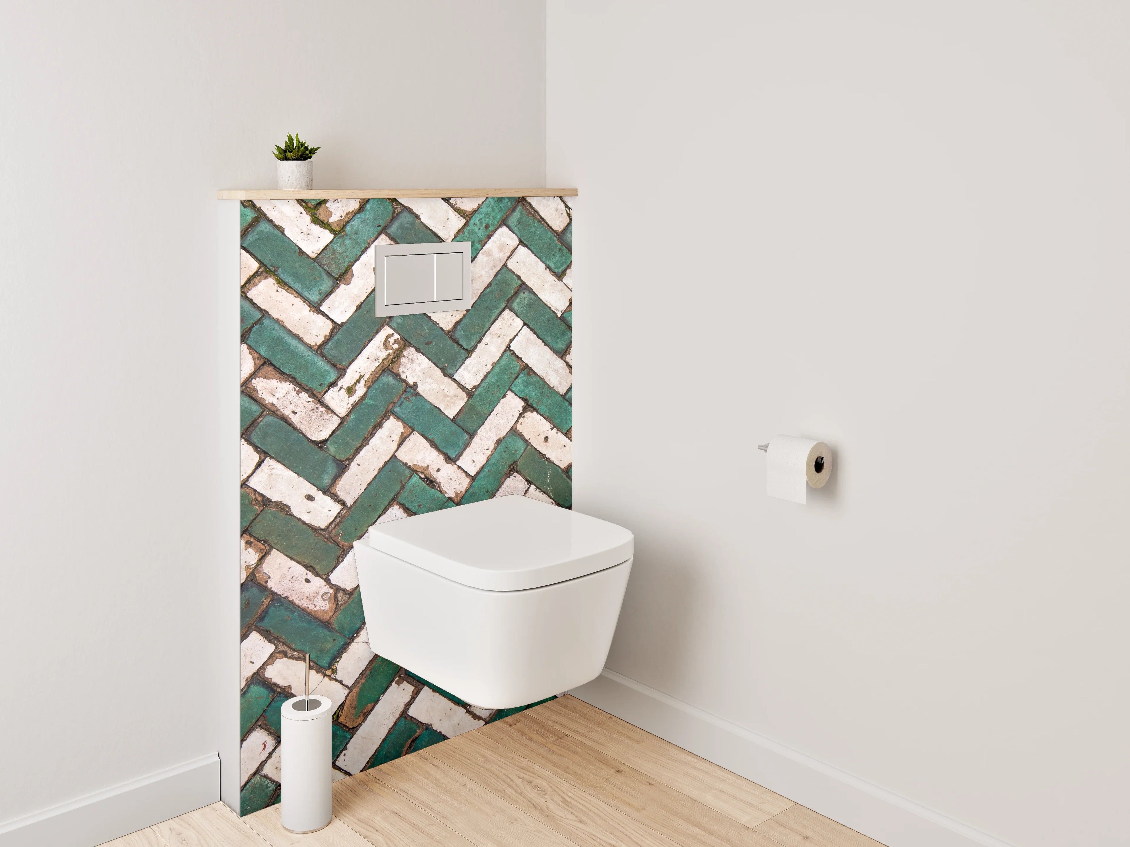 WC-Rückwand - Grünes Fischgrät-Mosaik-Fliesenmuster