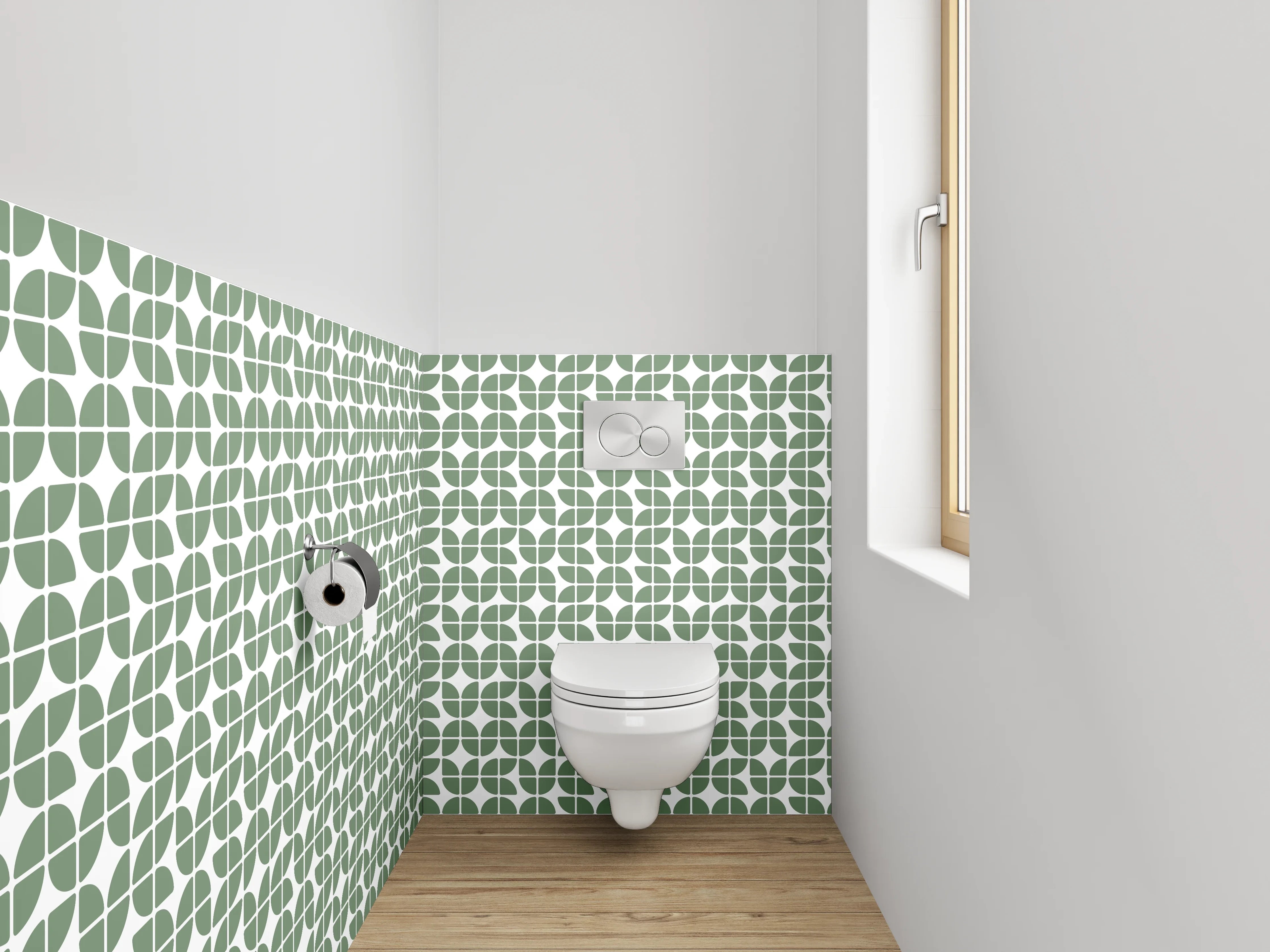 WC-Rückwand - Grünes Retro-Muster geometrisch
