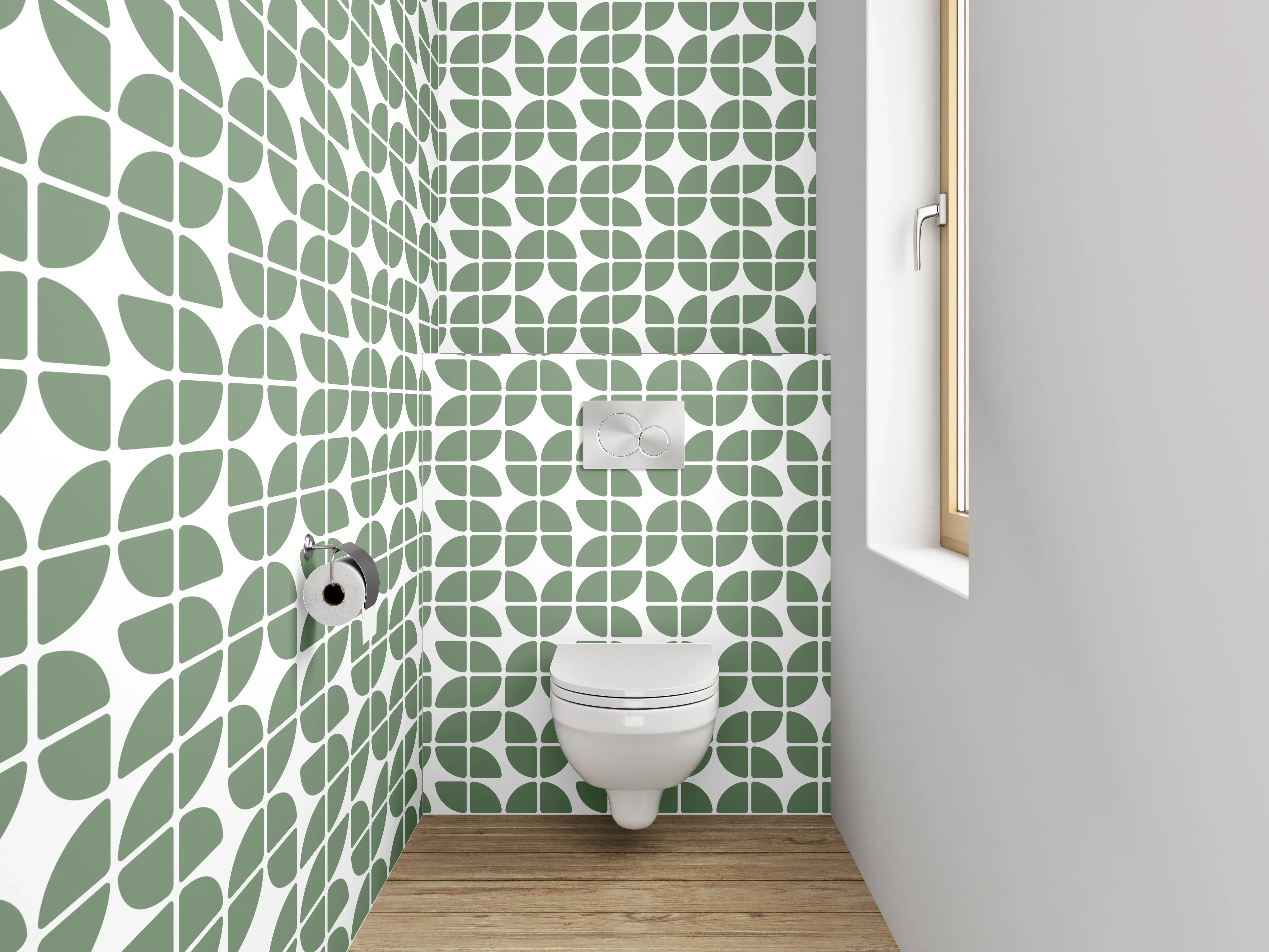 WC-Rückwand - Grünes Retro-Muster geometrisch