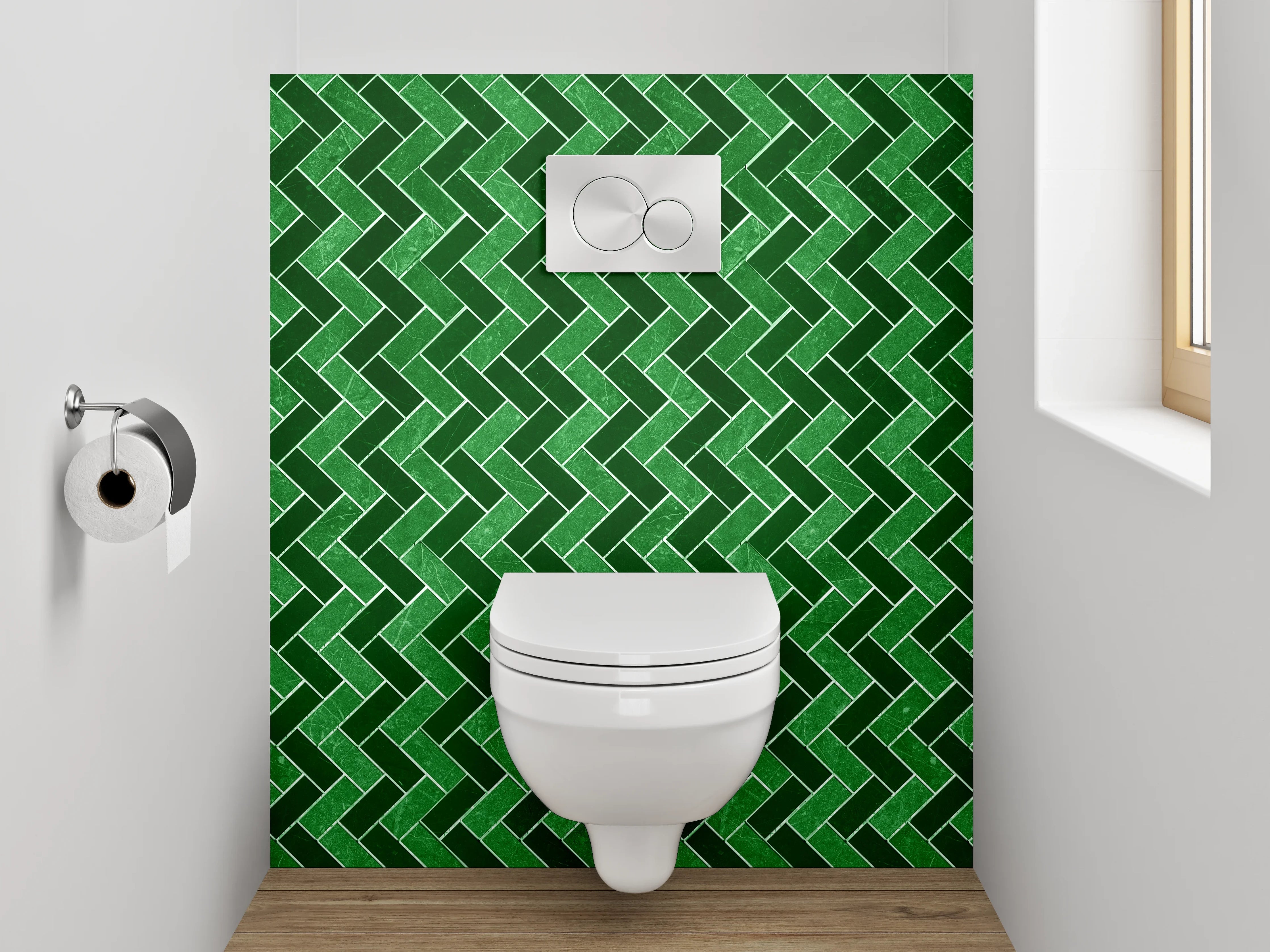 WC-Rückwand - Grünes Zickzack-Mosaik Muster Fliese