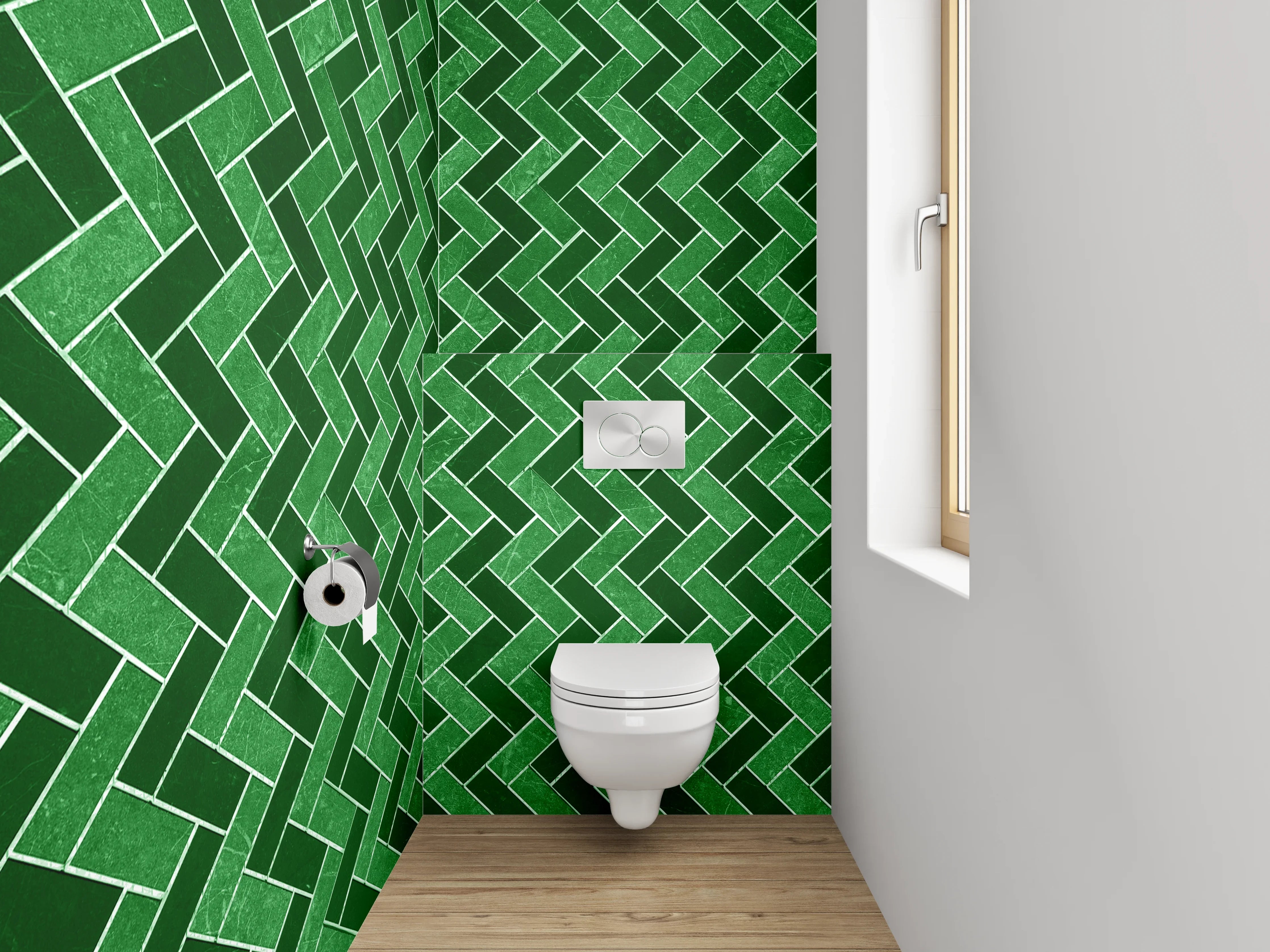 WC-Rückwand - Grünes Zickzack-Mosaik Muster Fliese