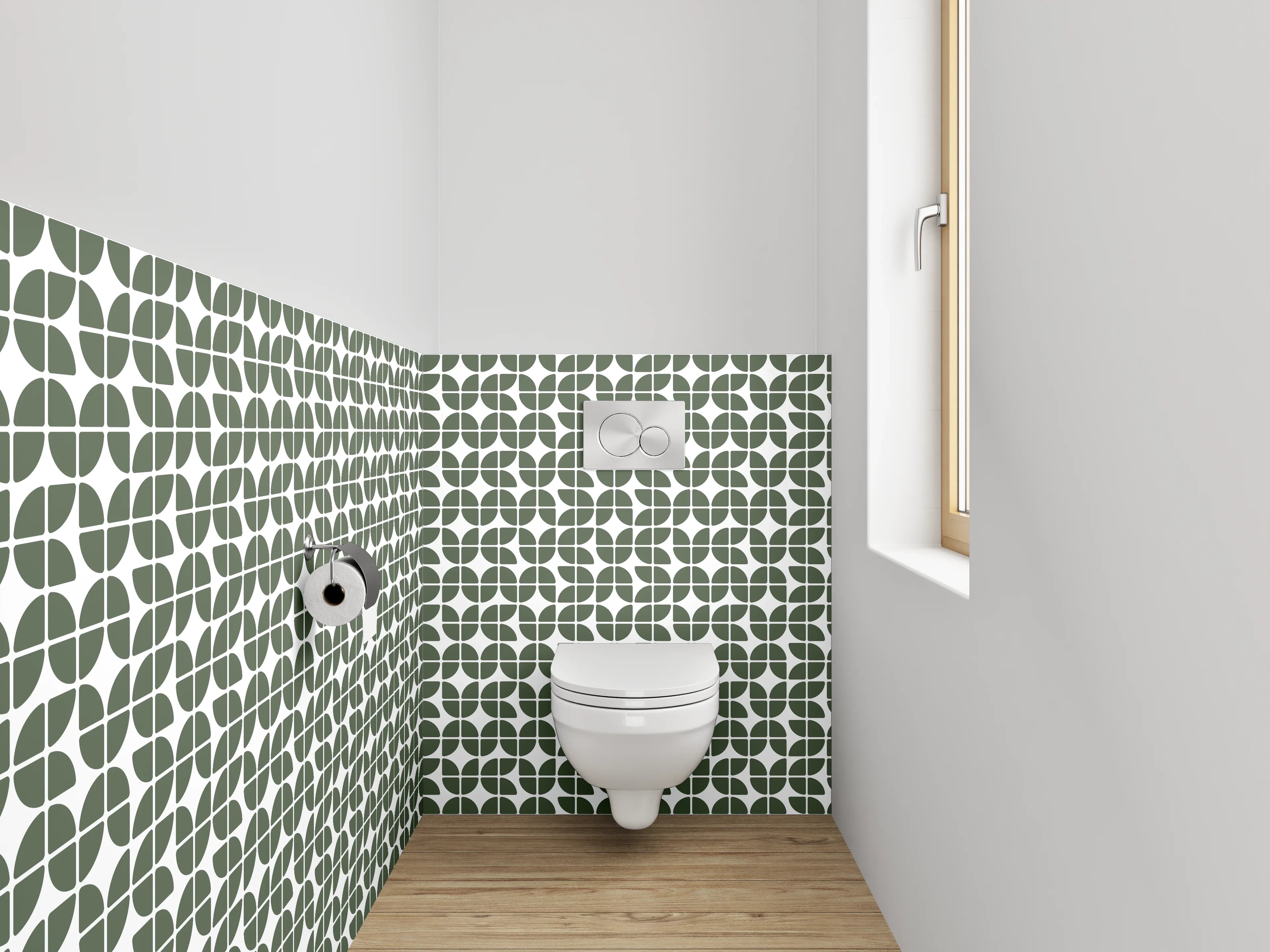 WC-Rückwand - Grünes geometrisches Retro-Muster