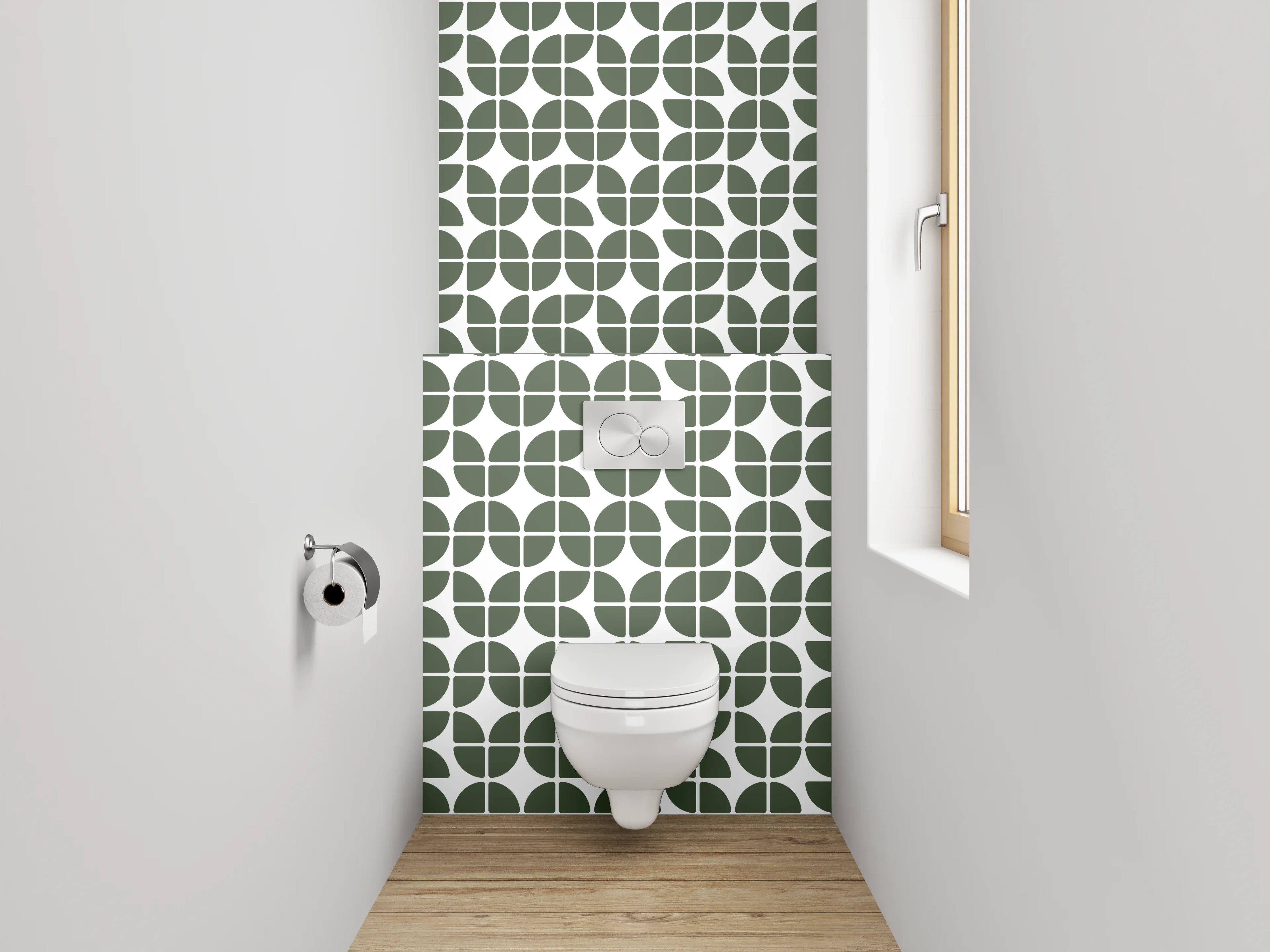 WC-Rückwand - Grünes geometrisches Retro-Muster