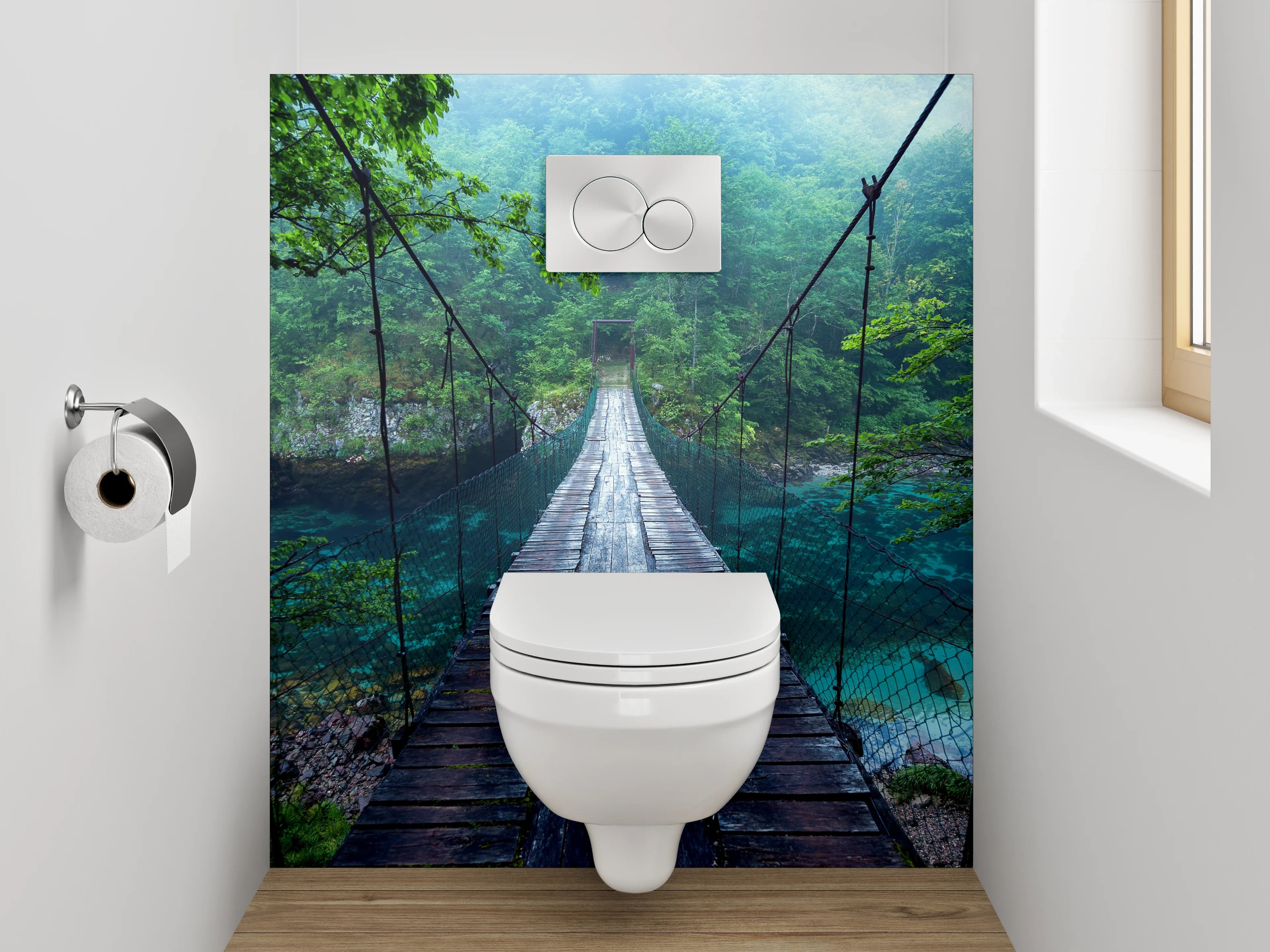 WC-Rückwand - Hängebrücke im Nebelwald