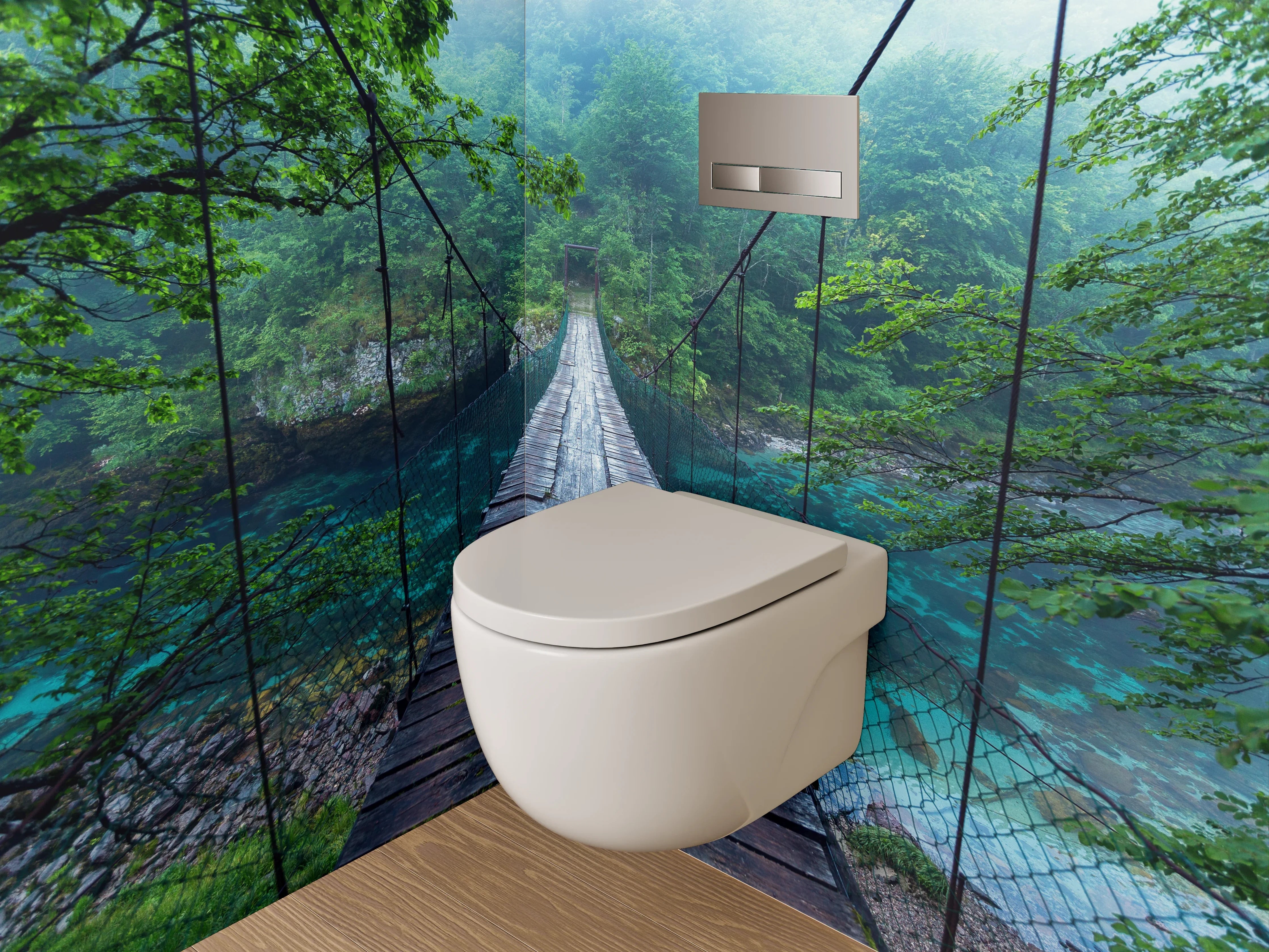 WC-Rückwand - Hängebrücke im Nebelwald