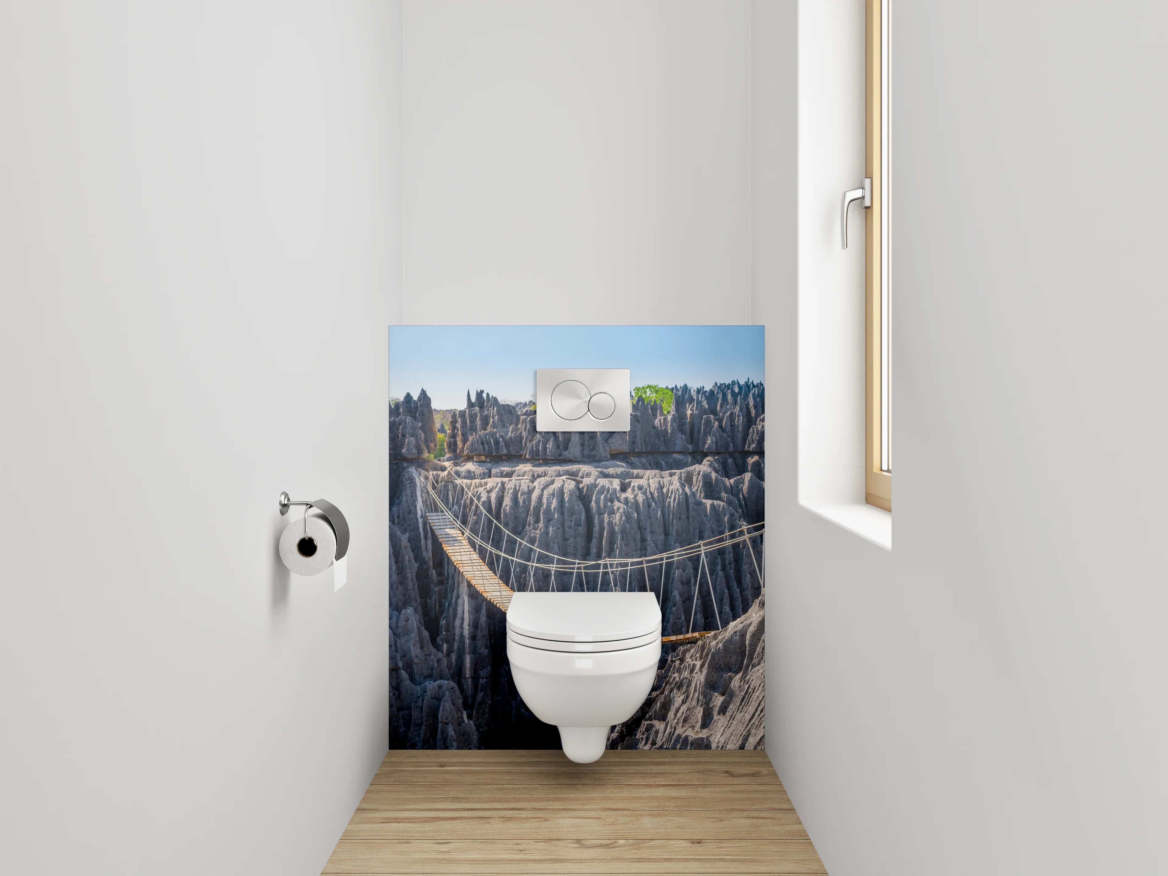 WC-Rückwand - Hängebrücke in bizarrer Felslandschaft