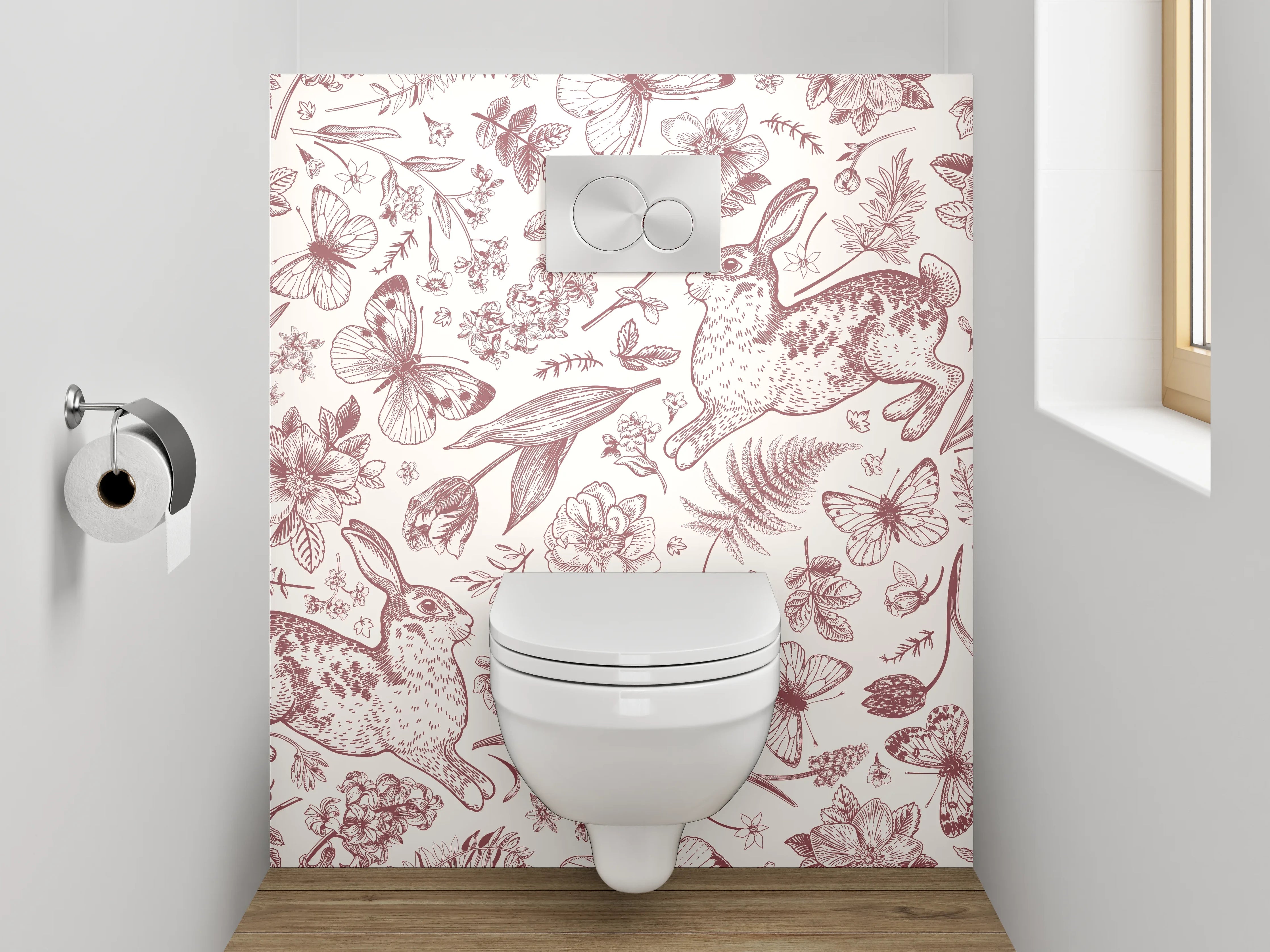 WC-Rückwand - Hase Floral Vintage Illustration Muster
