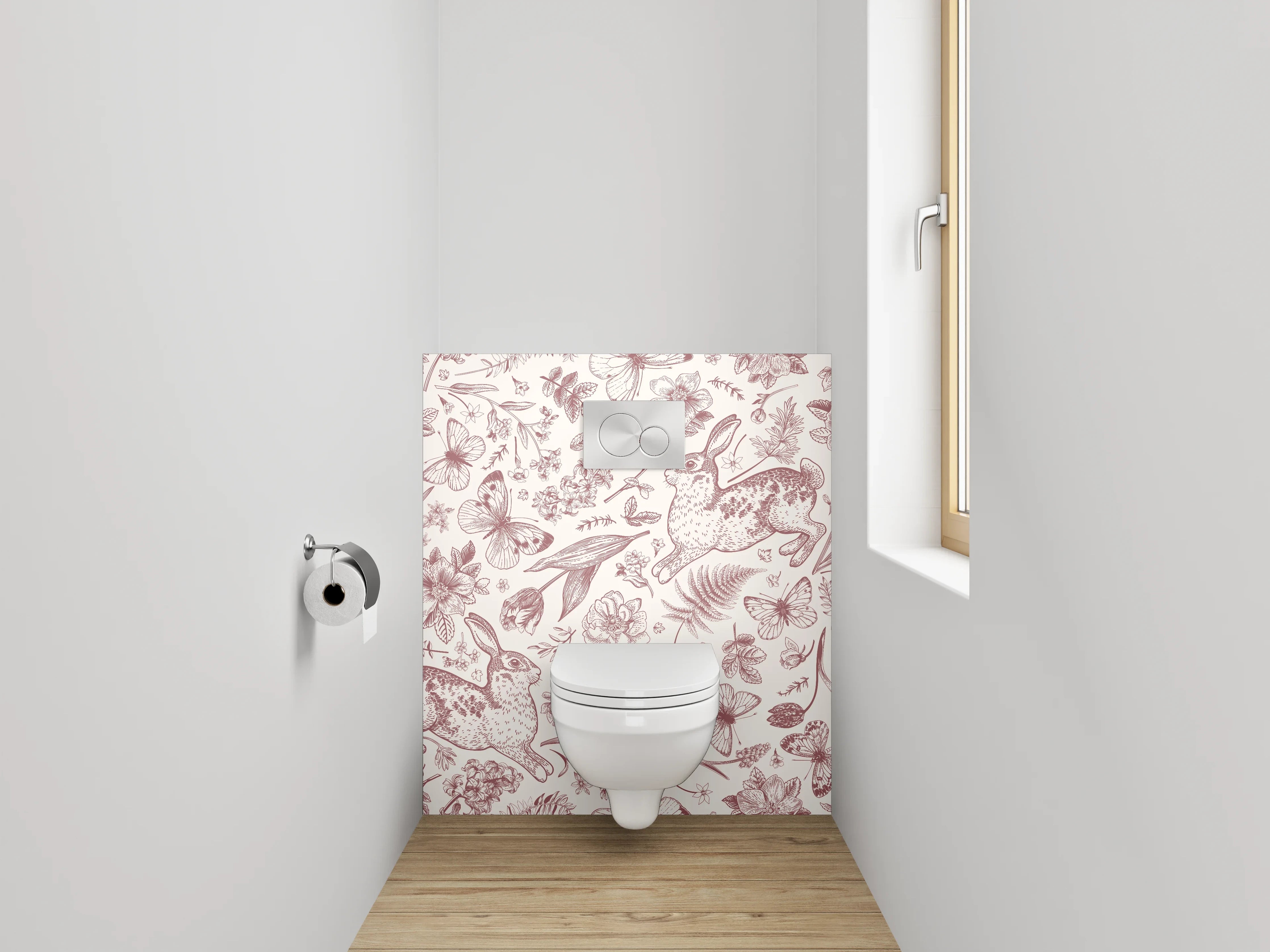 WC-Rückwand - Hase Floral Vintage Illustration Muster