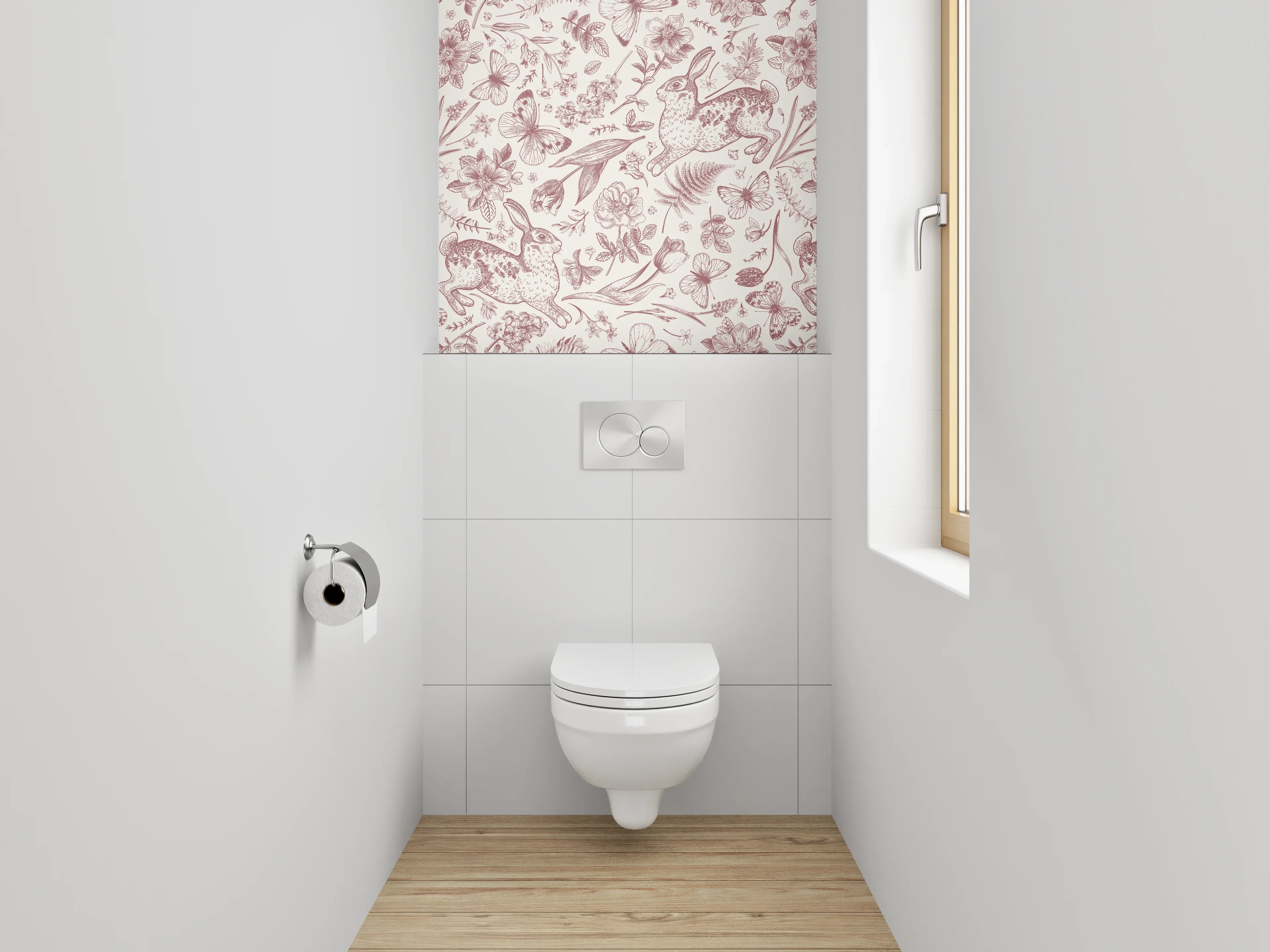 WC-Rückwand - Hase Floral Vintage Illustration Muster
