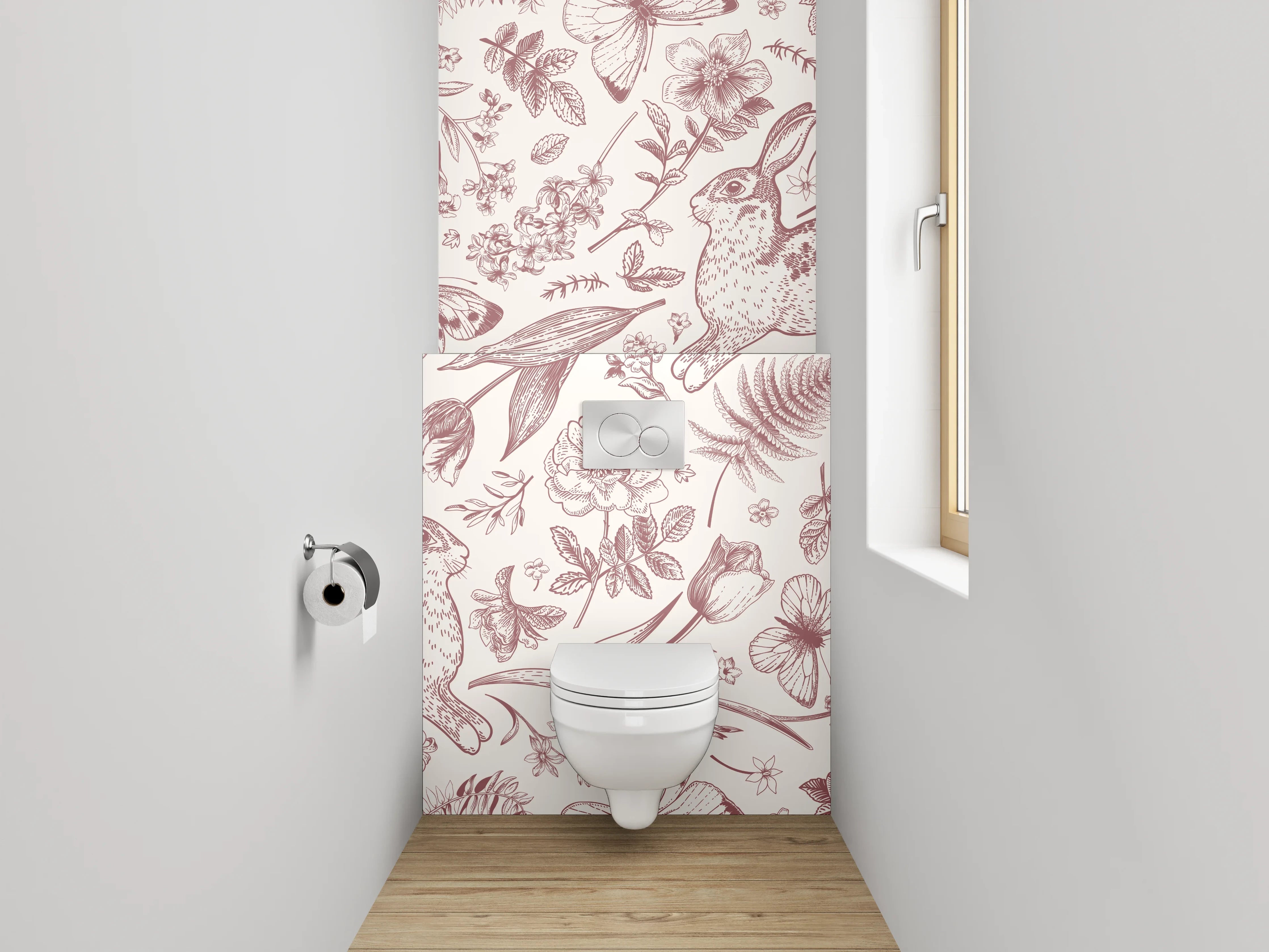 WC-Rückwand - Hase Floral Vintage Illustration Muster