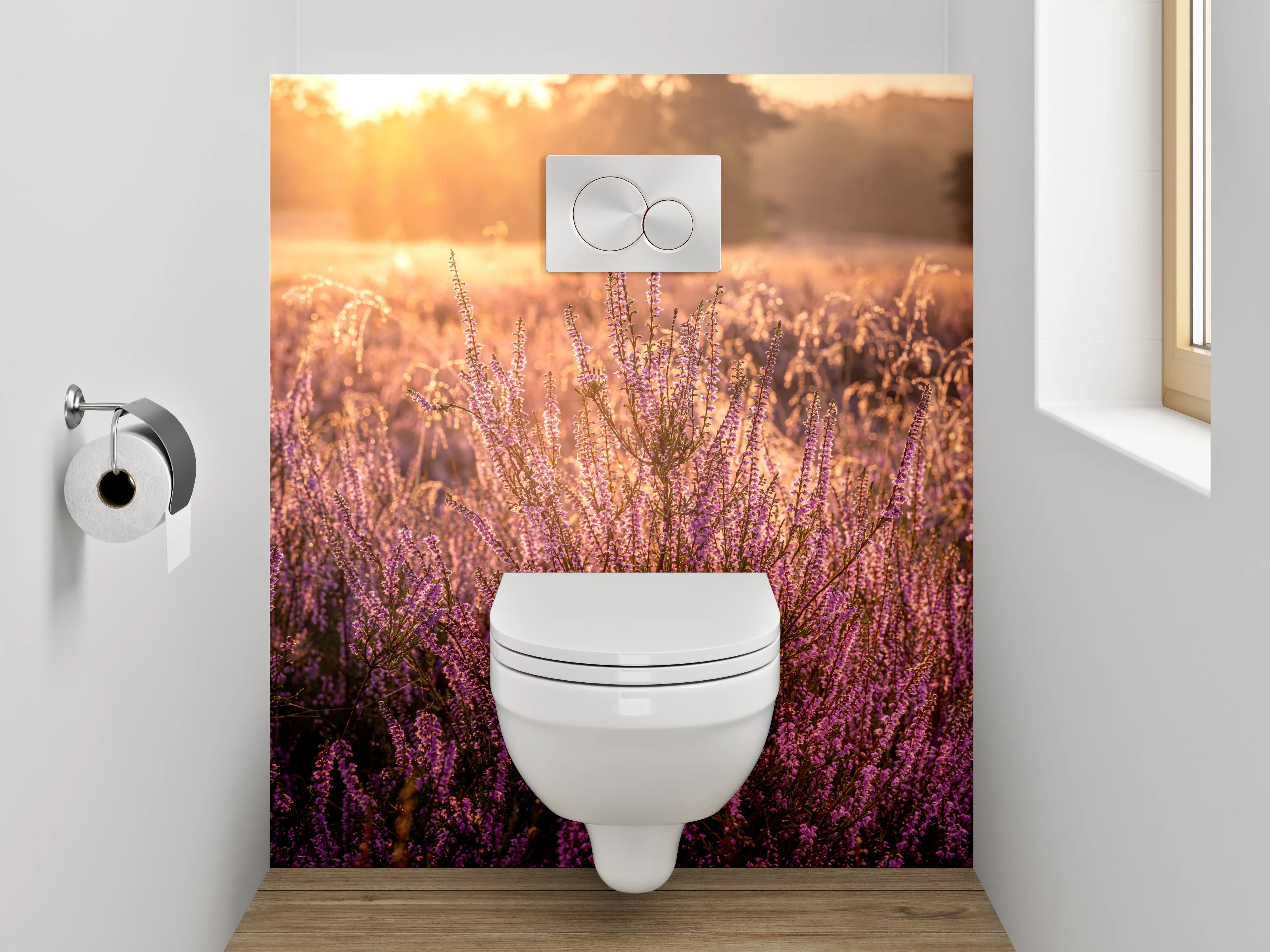 WC-Rückwand - Heideblüte bei Sonnenaufgang Naturmotiv