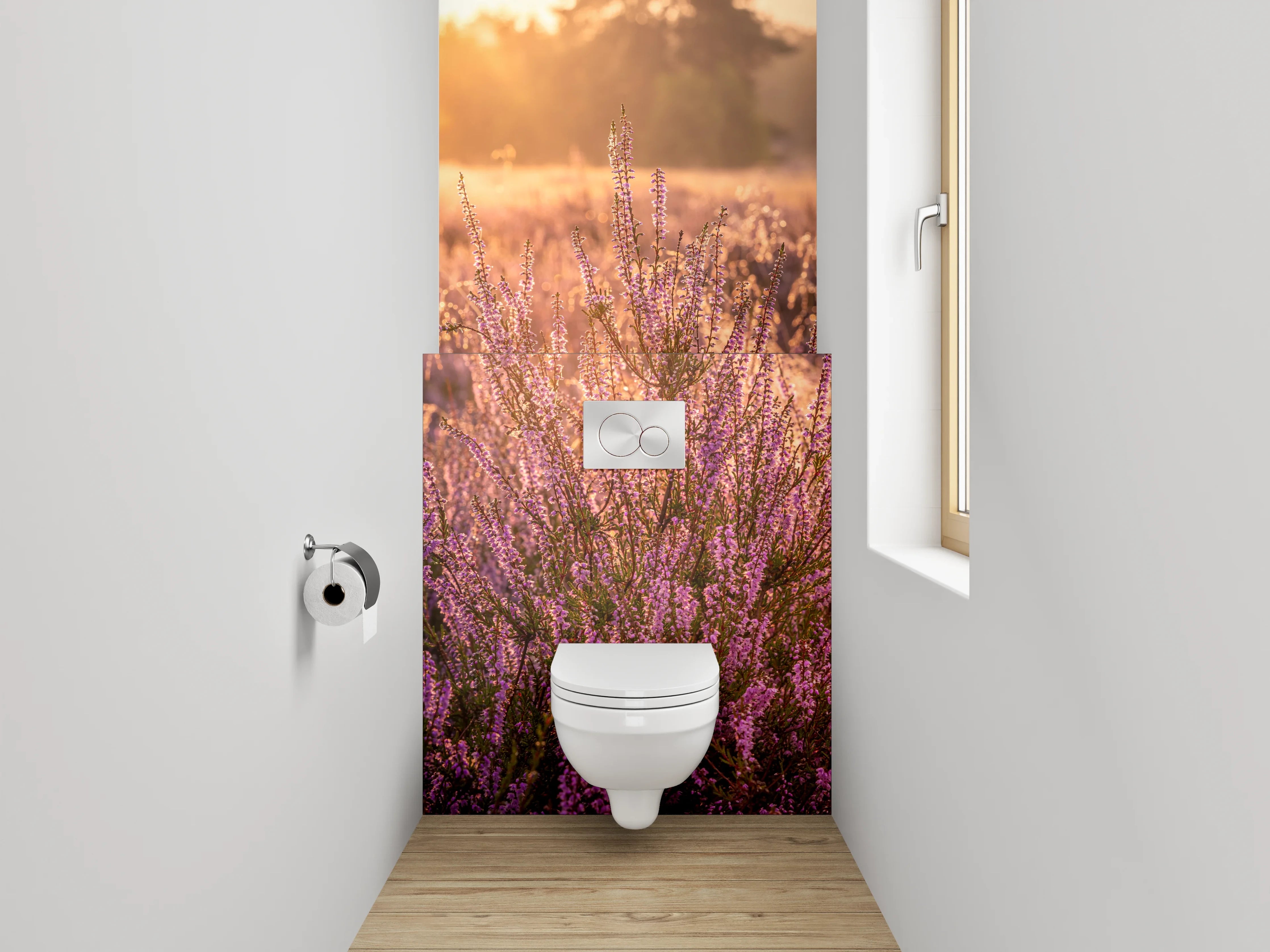 WC-Rückwand - Heideblüte bei Sonnenaufgang Naturmotiv