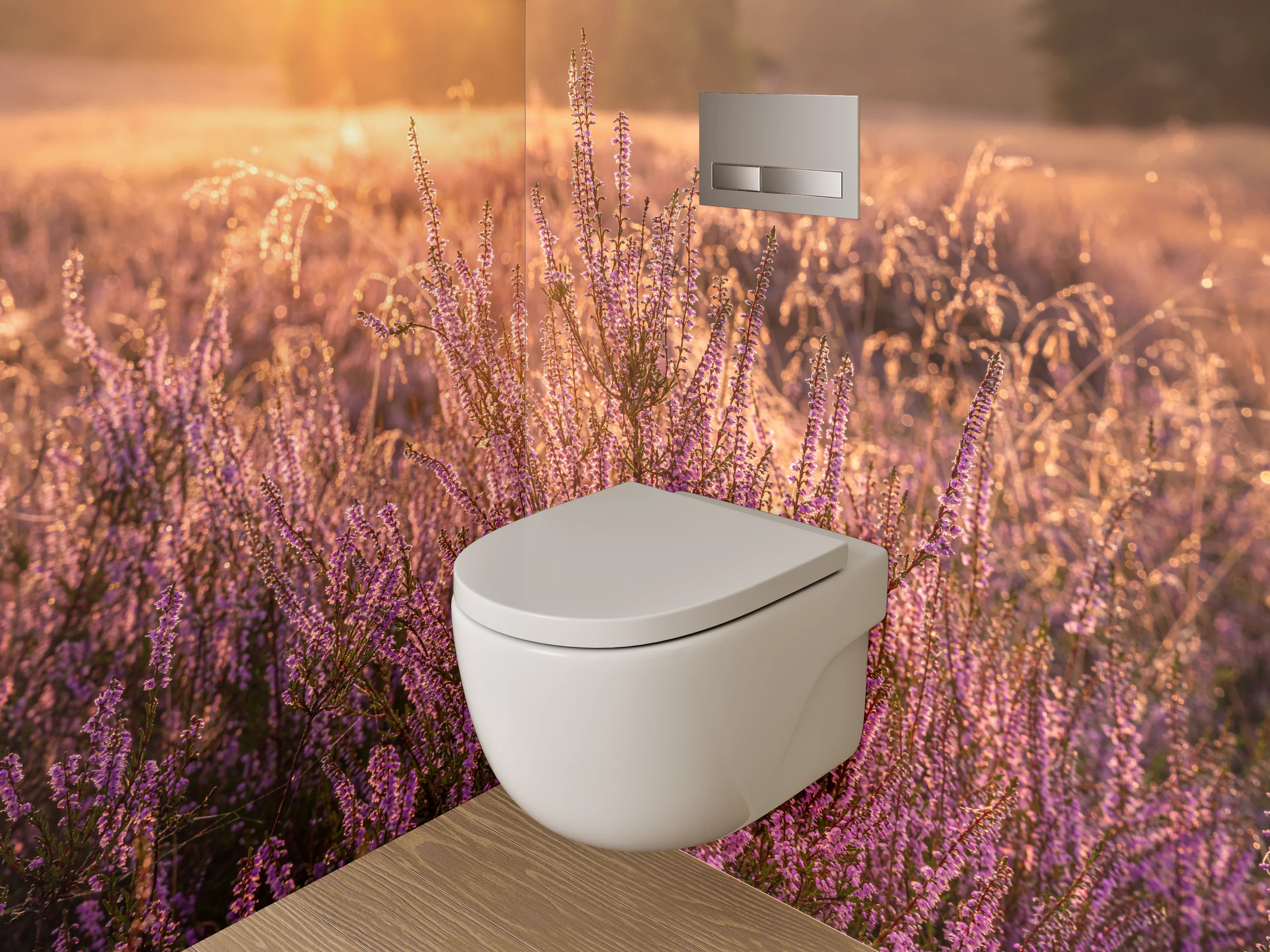 WC-Rückwand - Heideblüte bei Sonnenaufgang Naturmotiv