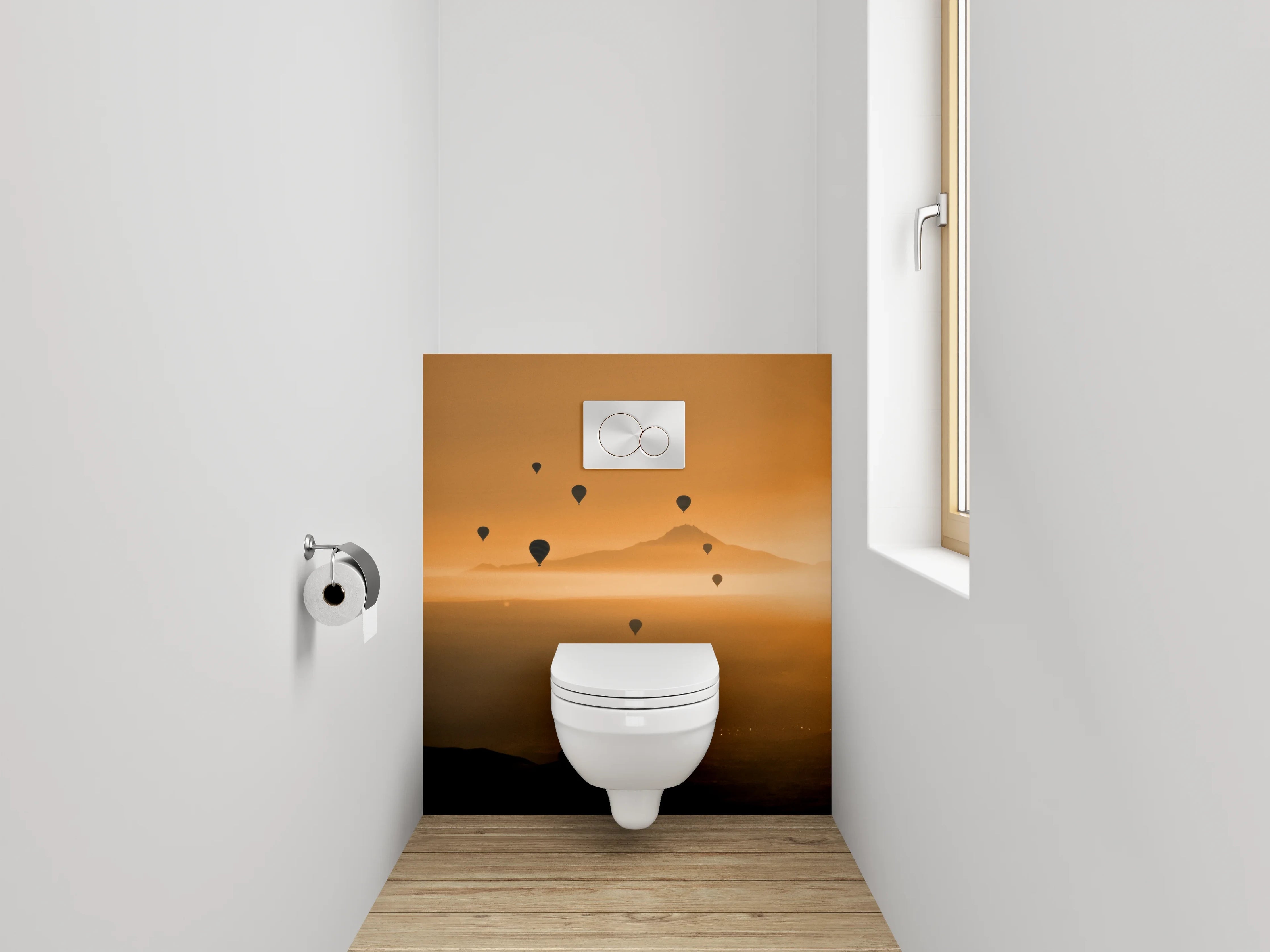WC-Rückwand - Heißluftballons im Sonnenaufgang Panorama