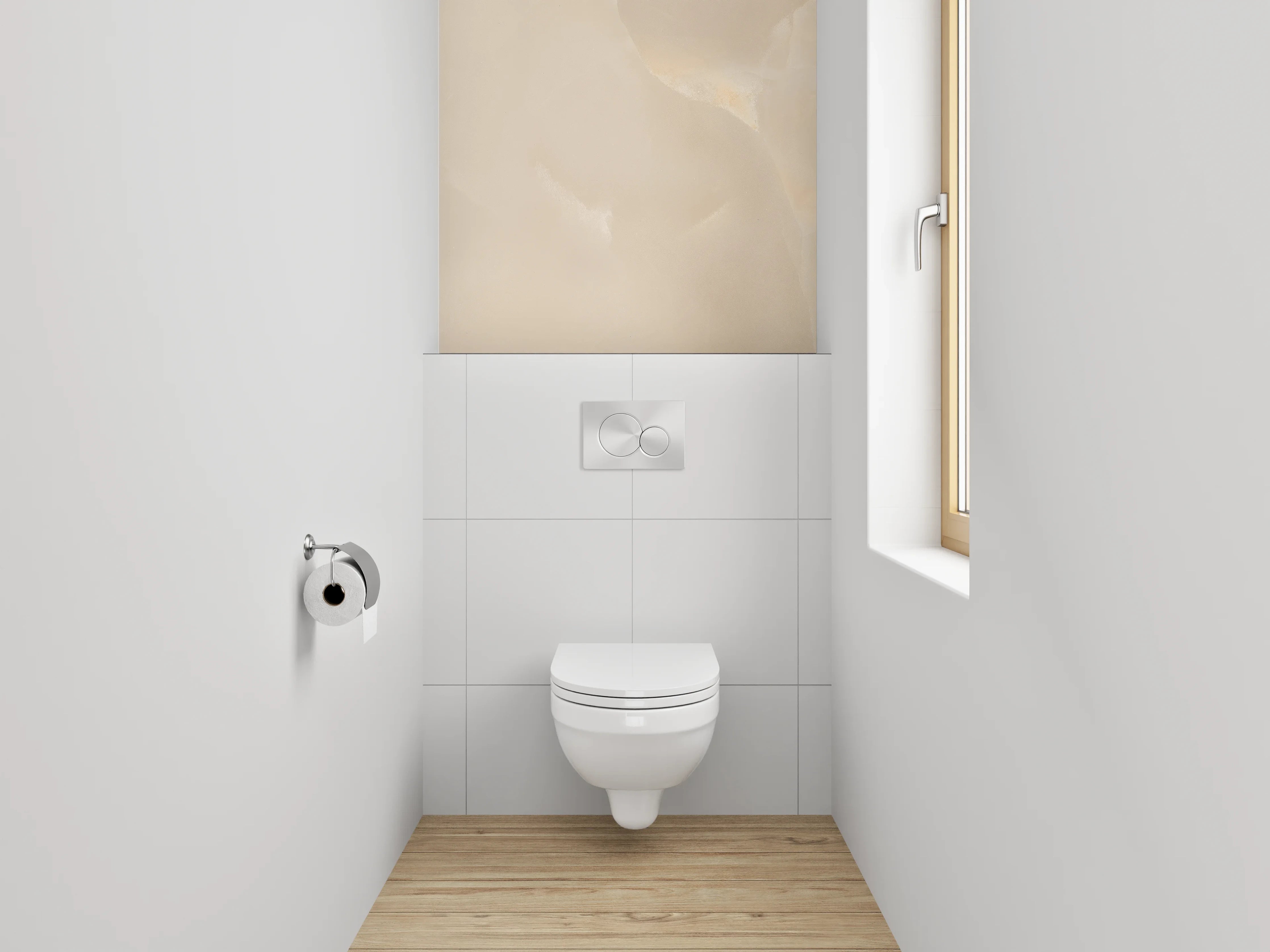 WC-Rückwand - Hellbeiger Marmor mit sanfter Struktur